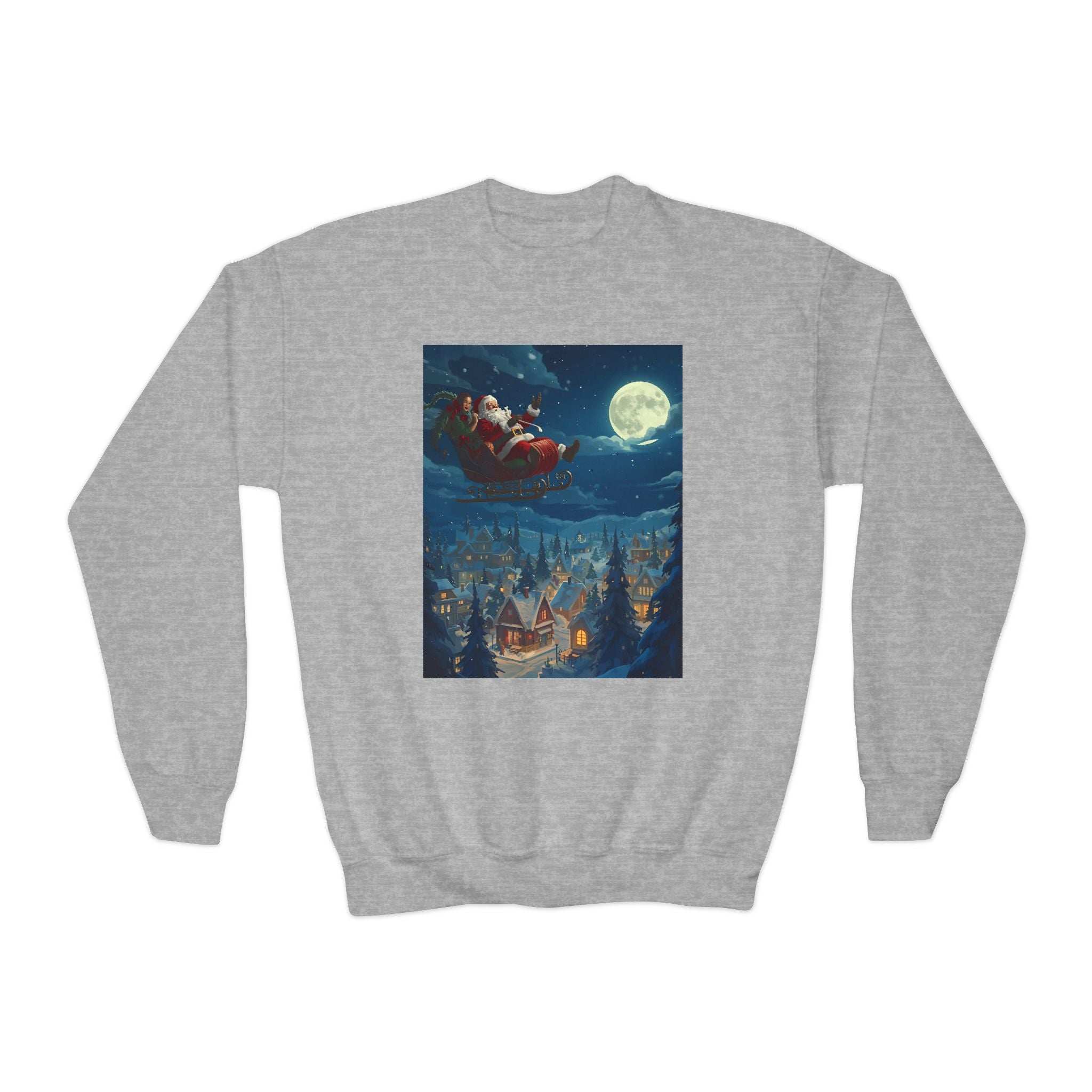 Christmas Santa Sleigh Youth Crewneck Sweatshirt