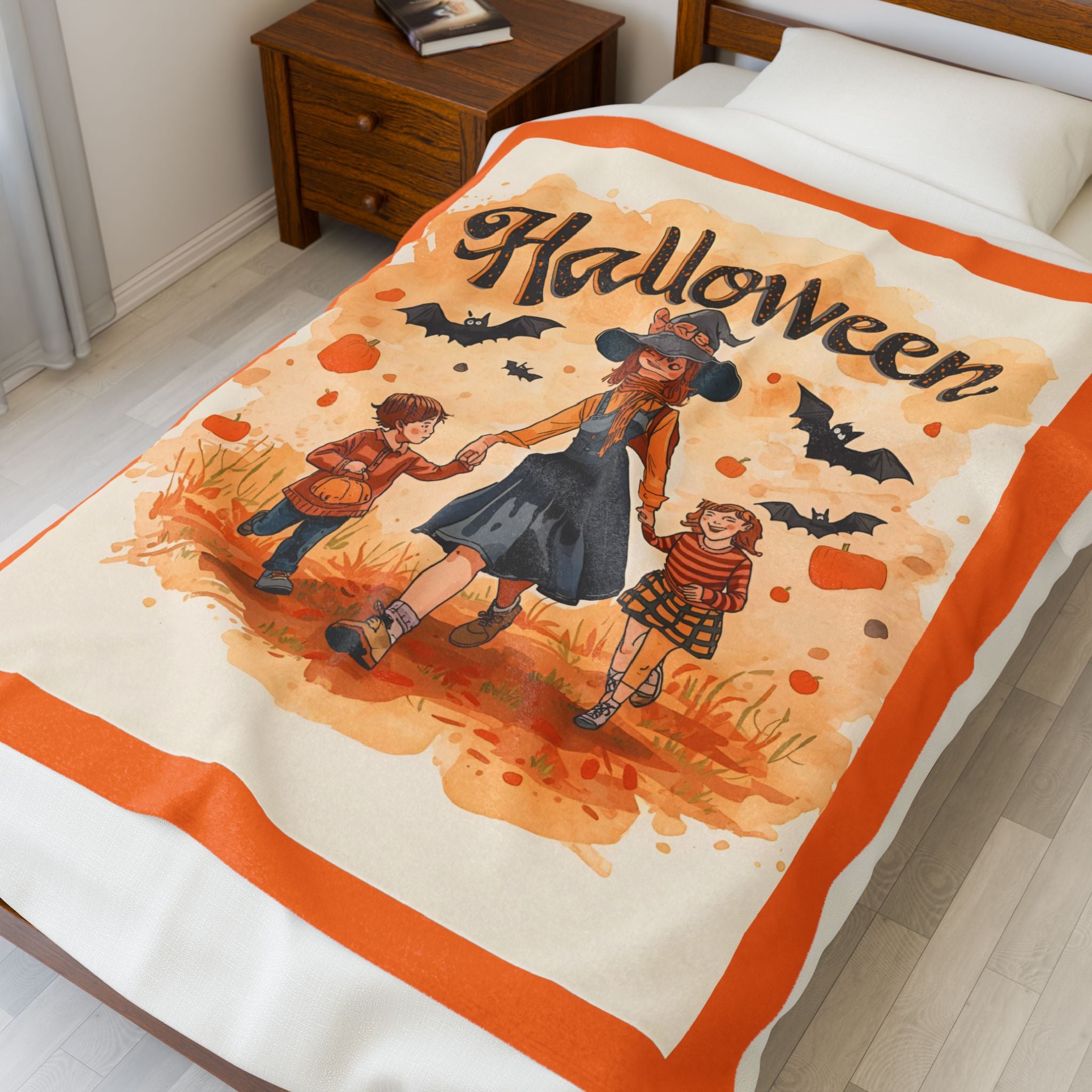 Cute Mom With Kids Velveteen Plush Blanket