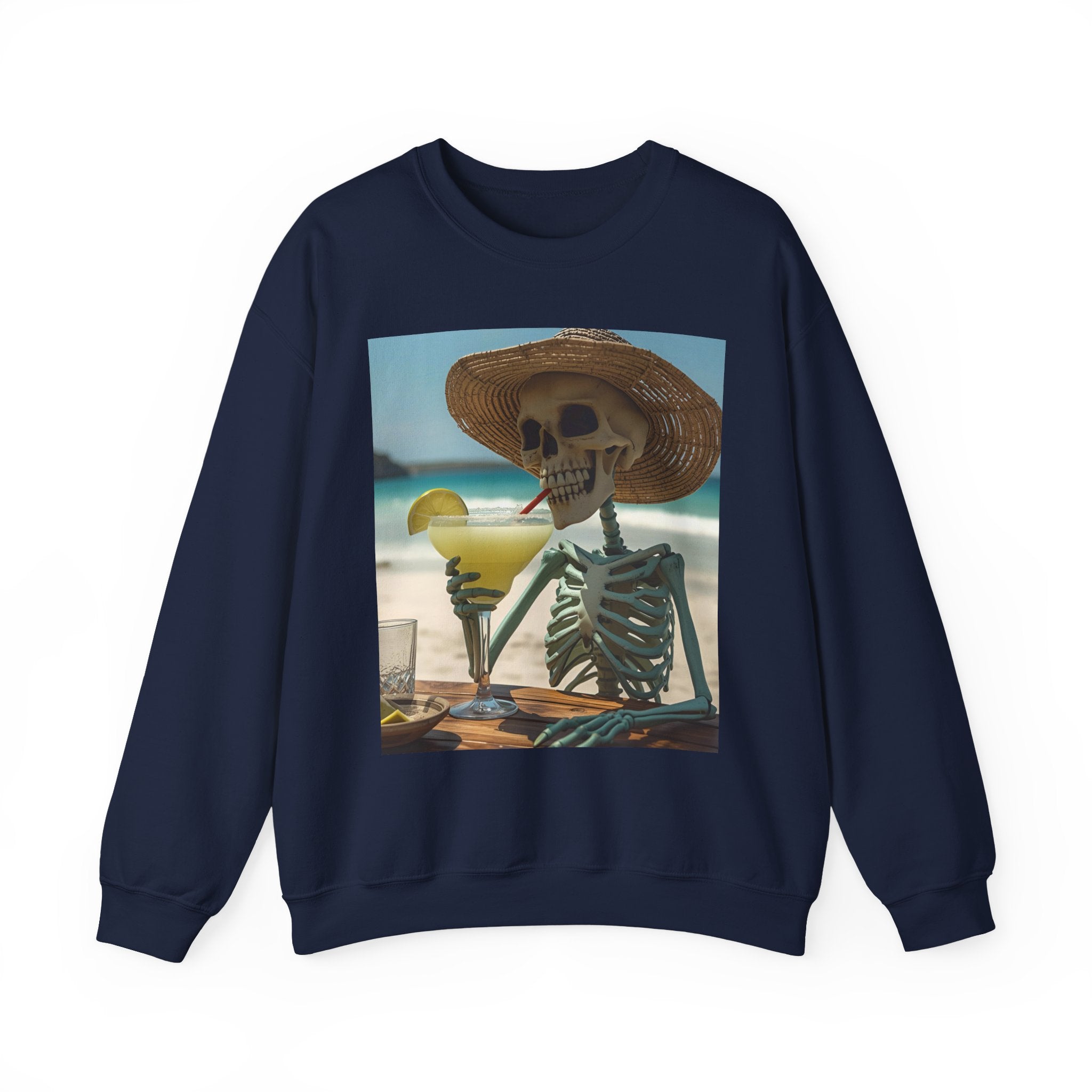 Chill Vibes Skeleton Sweatshirt - Cozy Crewneck for Halloween, Summer Parties, Beach Lovers, Unisex Gift, Casual Lounge Wear