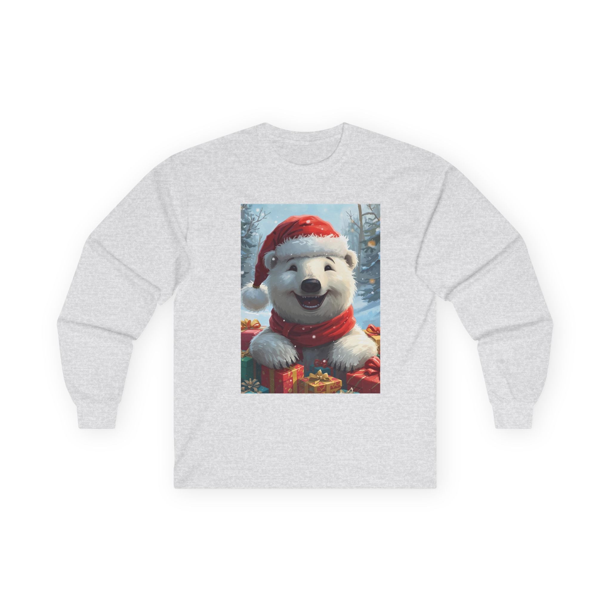 Christmas Polar Bear Long Sleeve Tee, Cozy Holiday Shirt, Unisex Winter Wear, Christmas Gift, Cute Animal Apparel