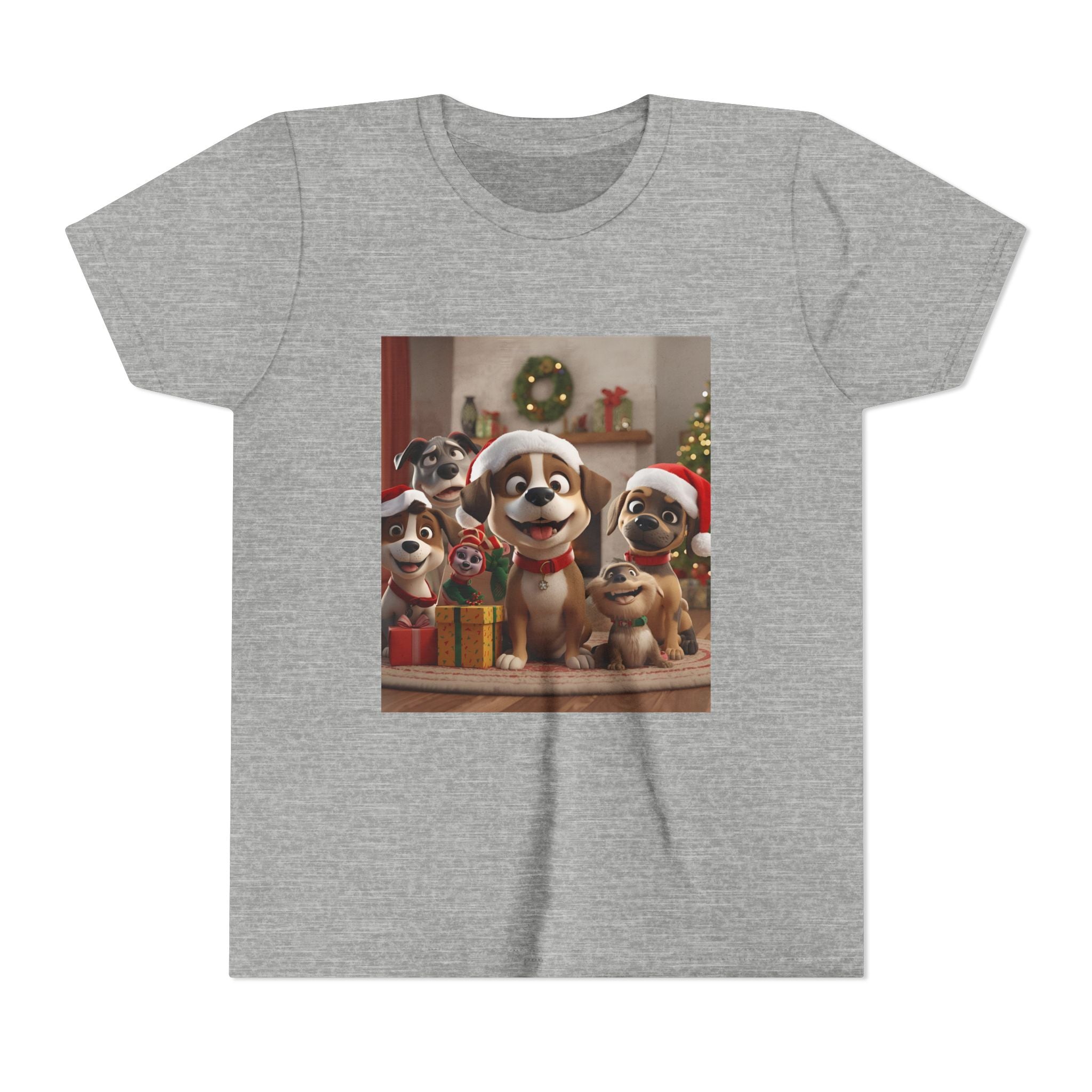 Cute Festive Christmas Dog Youth Short Sleeve Tee
