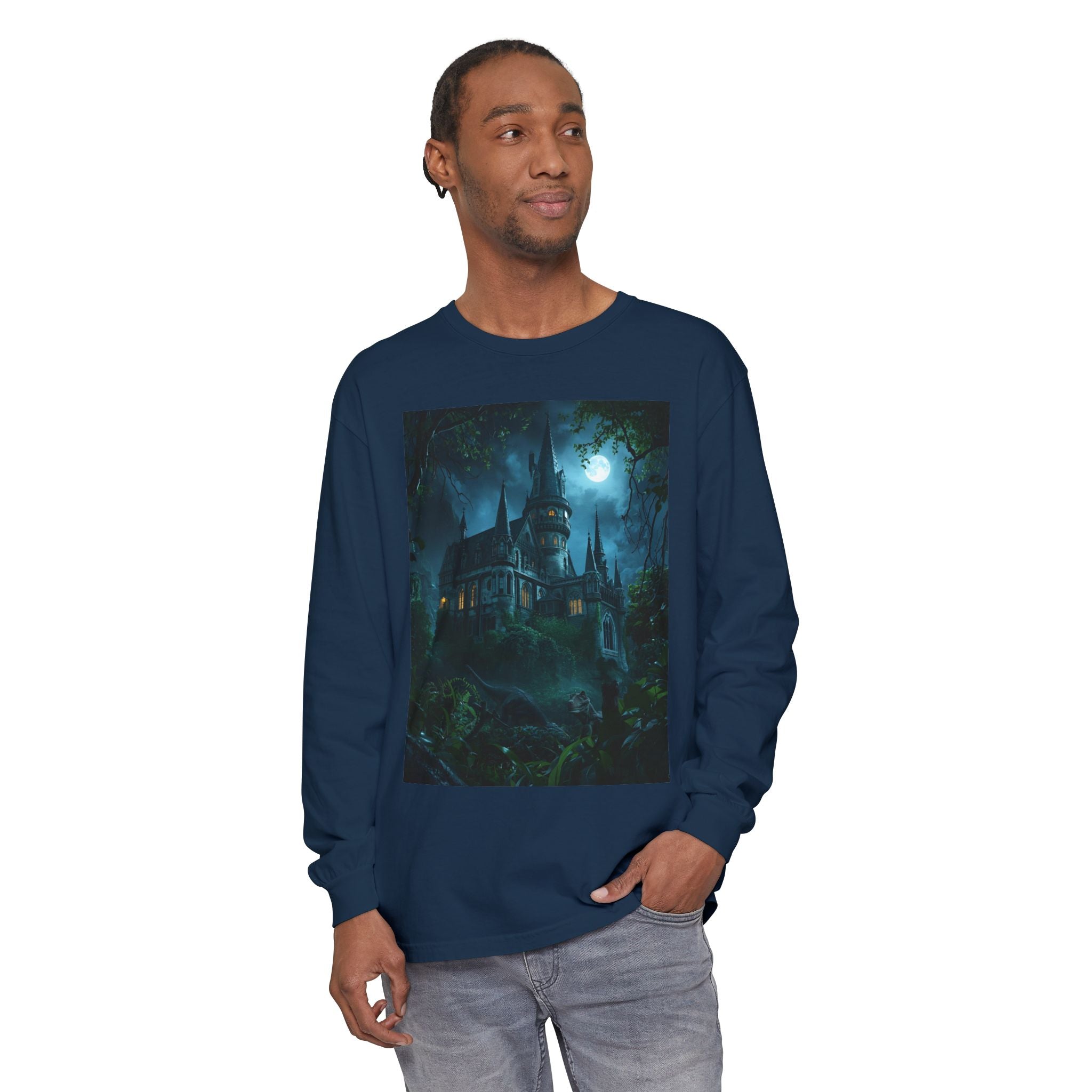 Mystical Night Scene Unisex Garment-dyed Long Sleeve T-Shirt