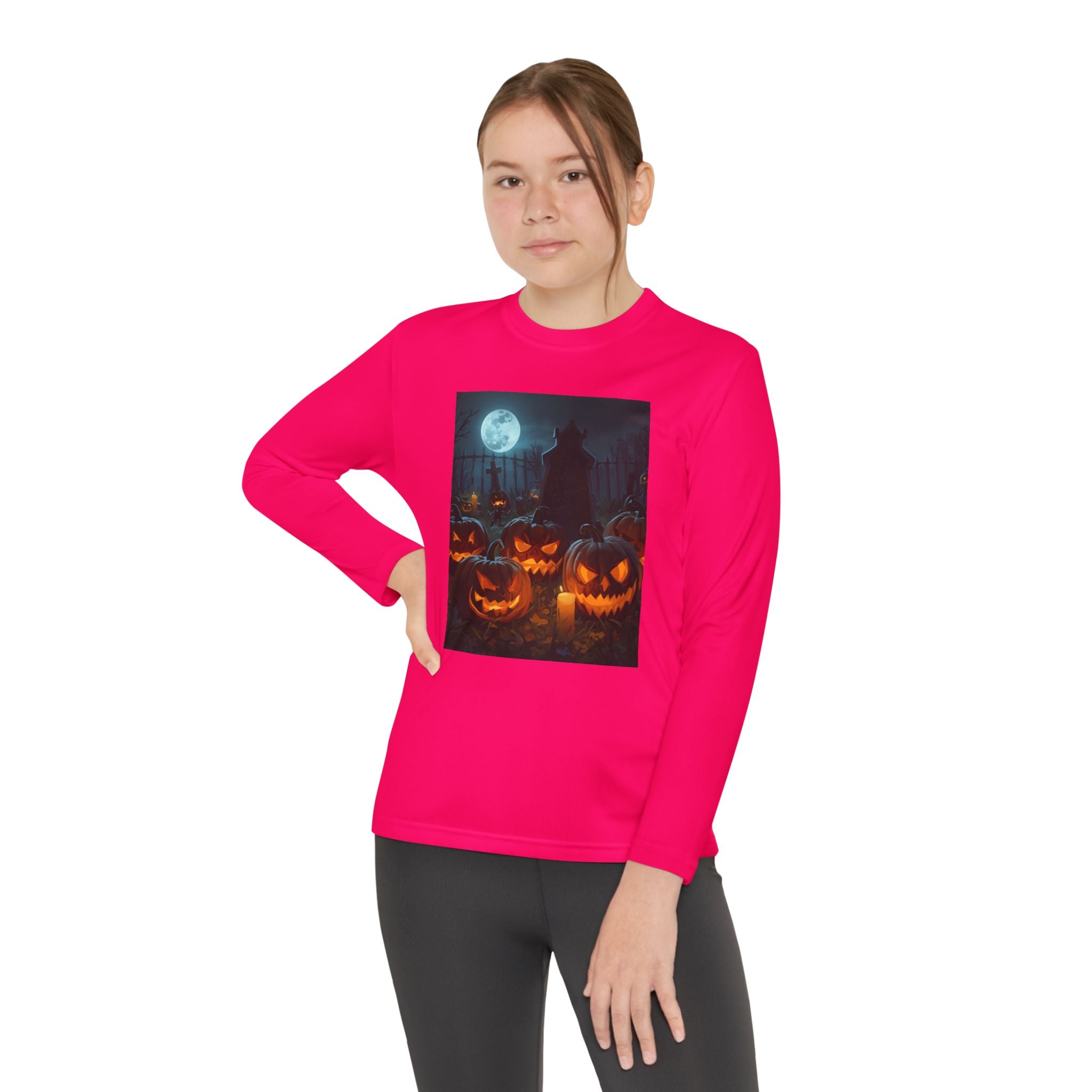 Spooky Halloween Pumpkin Youth Long Sleeve Competitor Tee