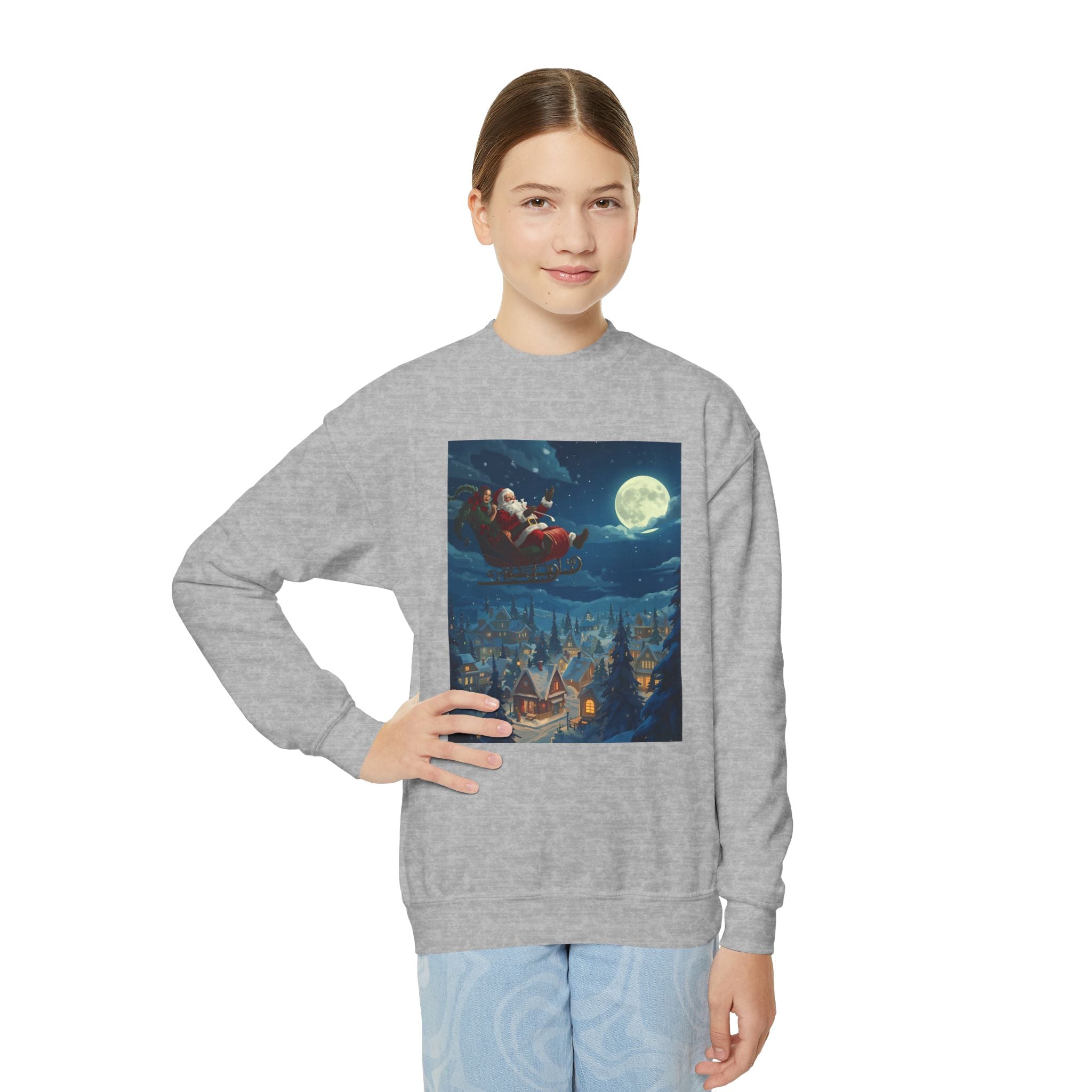 Christmas Santa Sleigh Youth Crewneck Sweatshirt