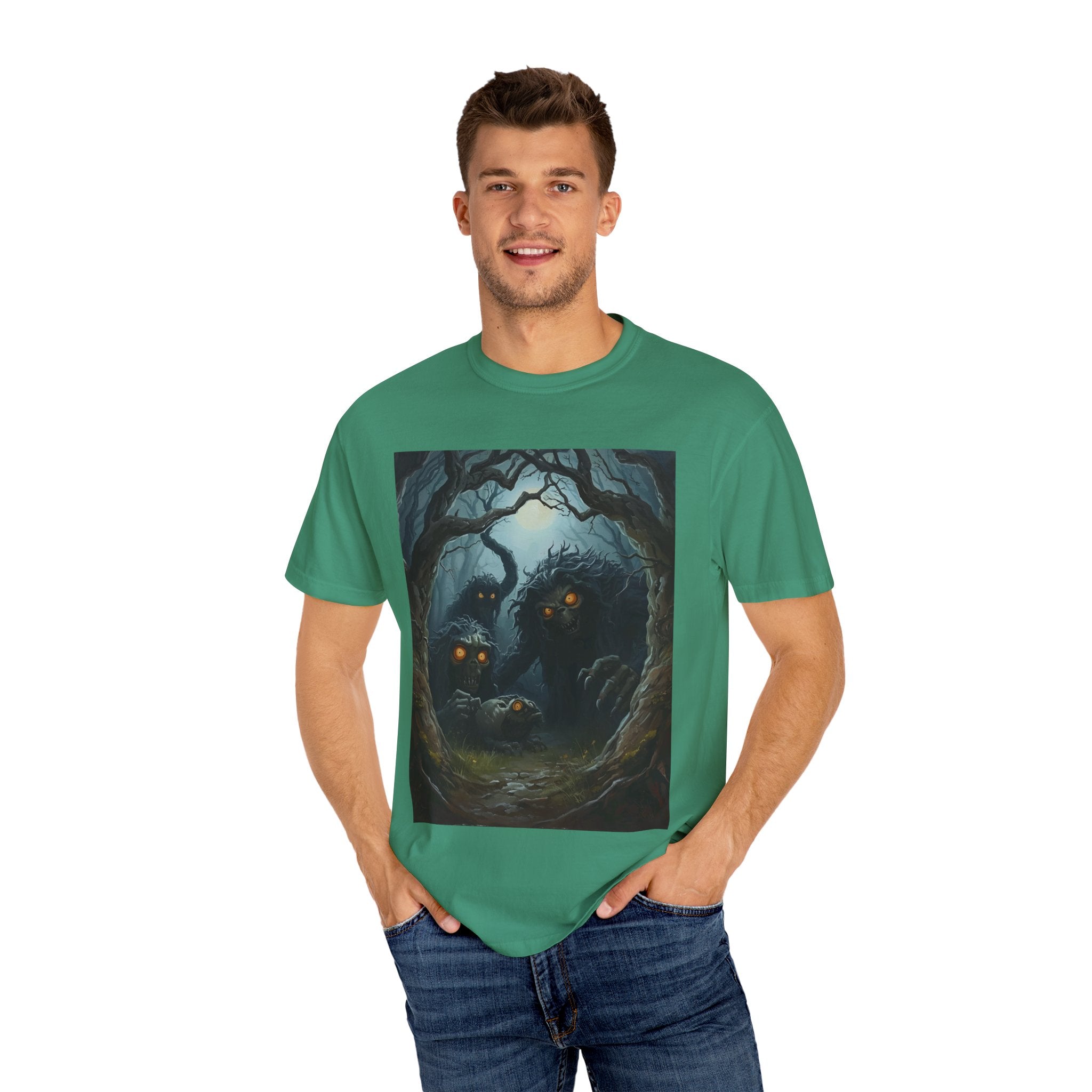 Spooky Mystical Forest T-Shirt | Unisex Garment-Dyed Tee for Nature Lovers | Perfect for Halloween, Casual Wear, Gift Idea