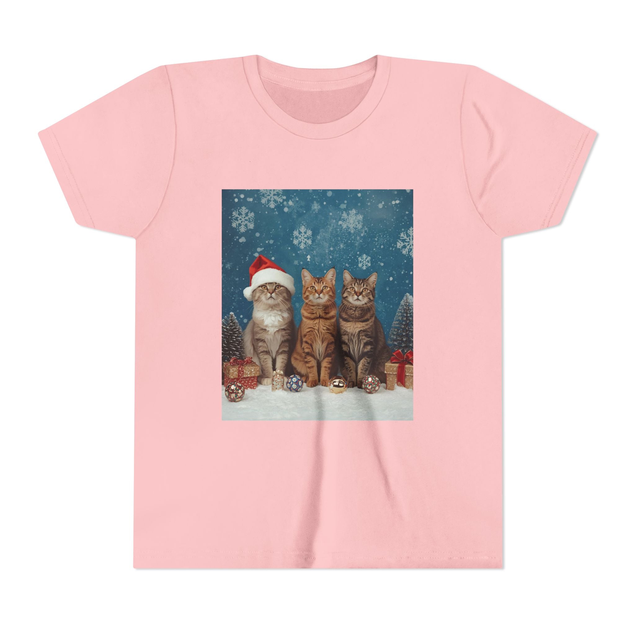 Cute Cat Festive Christmas Youth Short Sleeve Tee