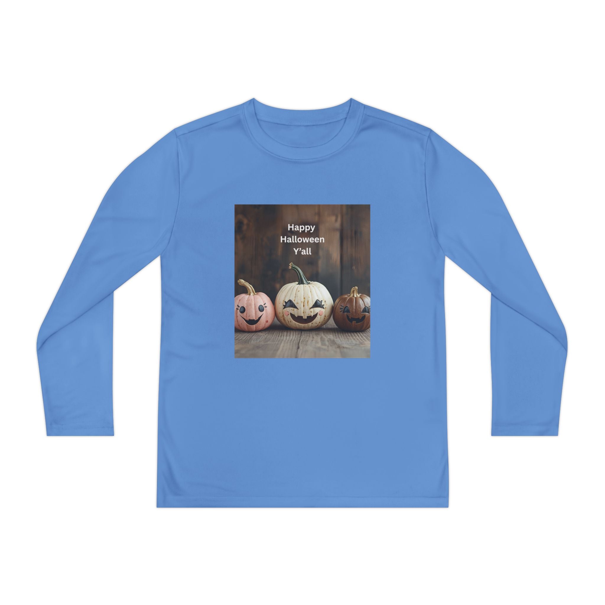 Happy Halloween Youth Long Sleeve Tee, Spooky Kids Top, Fall Costume Shirt, Trick or Treat Apparel, Pumpkin Graphic Tee