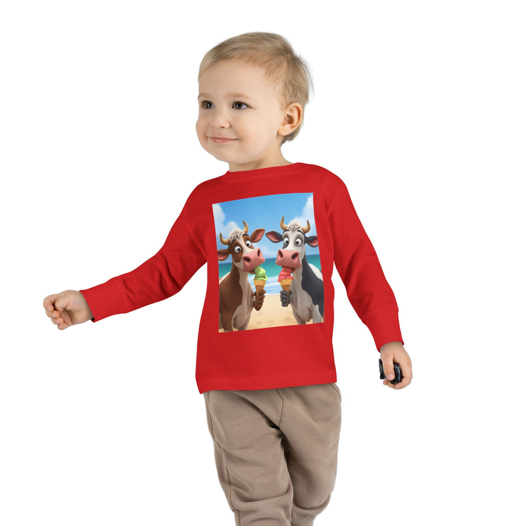 Beachy Cow Toddler Long Sleeve Tee, Cute Cows T-shirt, Kids Summer Tee, Farm Animal Shirt, Toddler Graphic Top, Fun Childrens Apparel