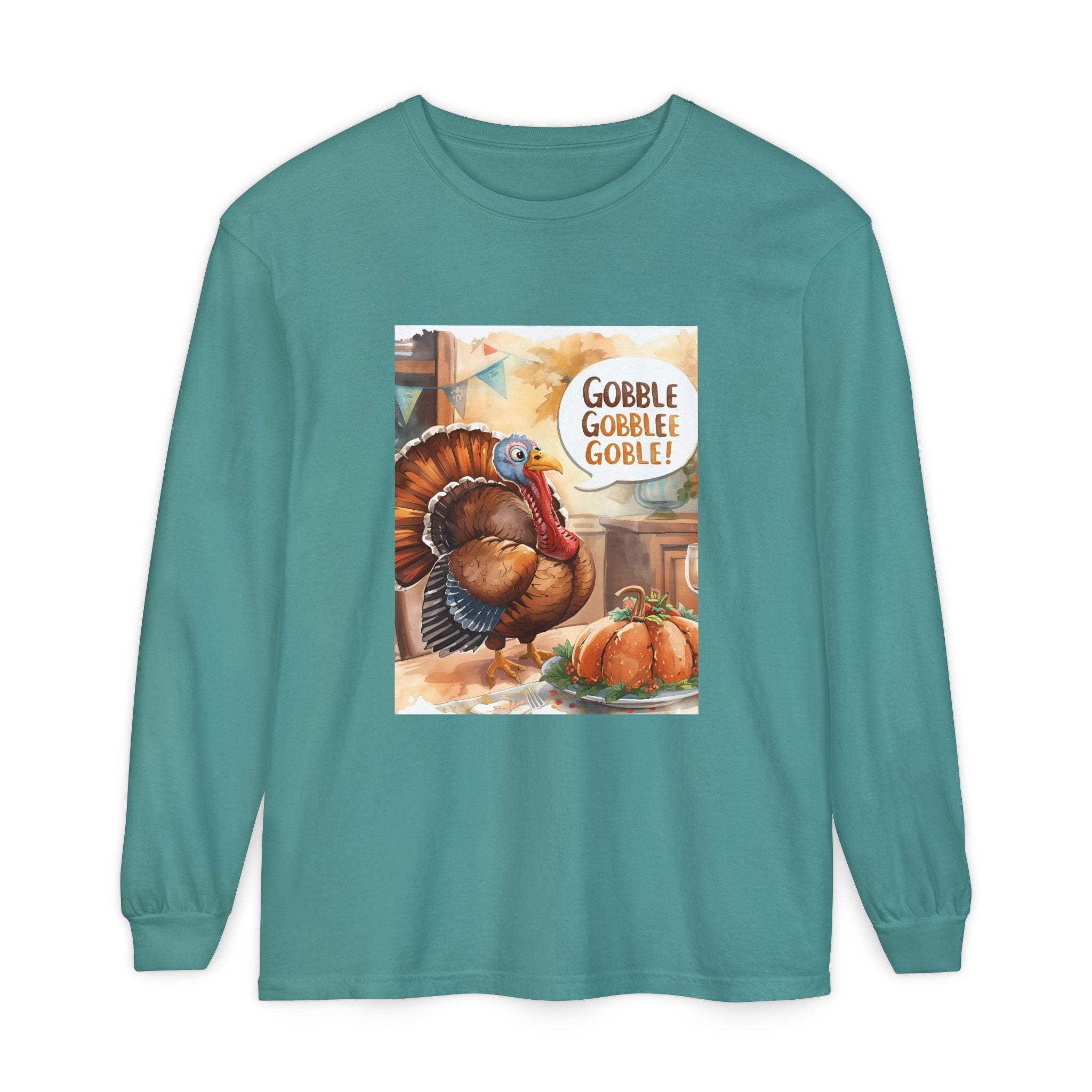 Thanksgiving Long Sleeve T-Shirt with Turkey Design, Fall Apparel, Holiday Gift, Family Gathering Shirt, Gobble Gobble Tee