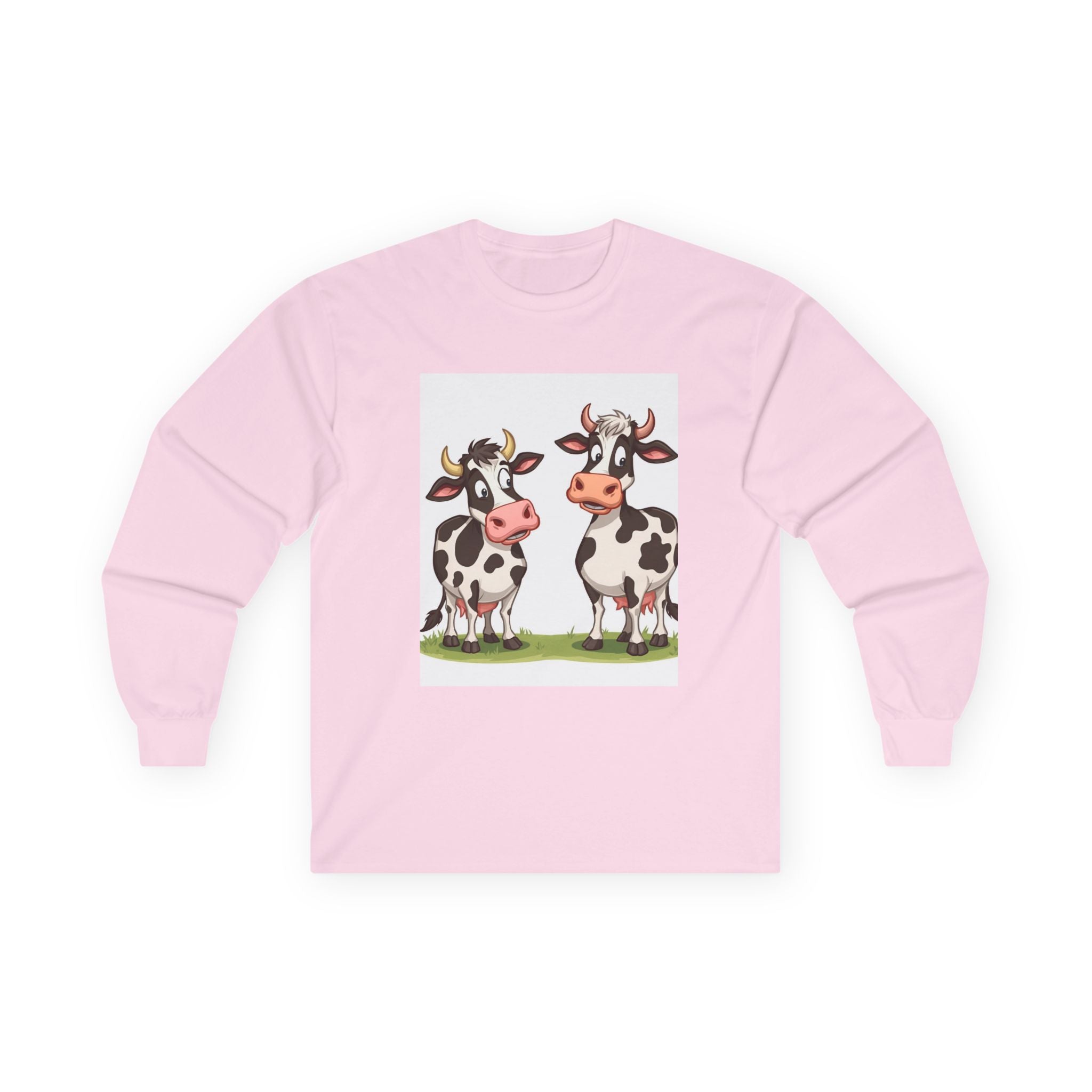 Cute Cow Illustration Long Sleeve Tee, Funny Farm T-Shirt, Animal Lover Gift, Casual Wear, Family Reunion Apparel, Best Friend Gift