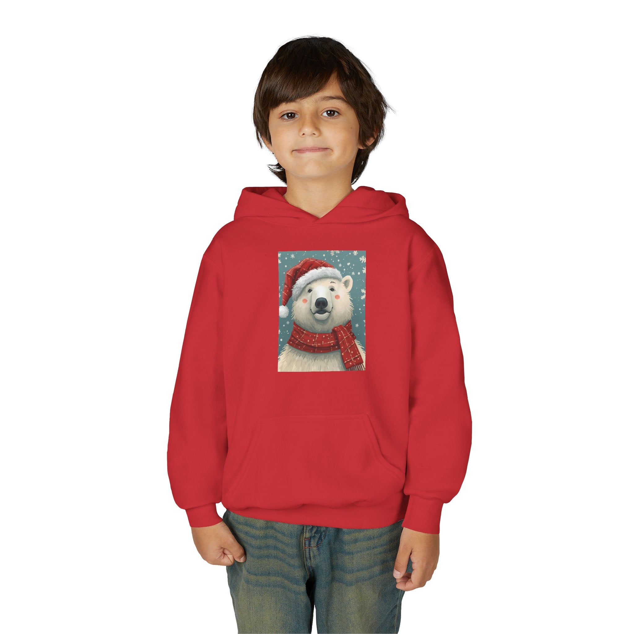 Cozy Polar Bear Christmas Hoodie, Holiday Sweatshirt for Kids, Winter Wear, Gift Idea, Cute Kids Hooded Sweatshirt