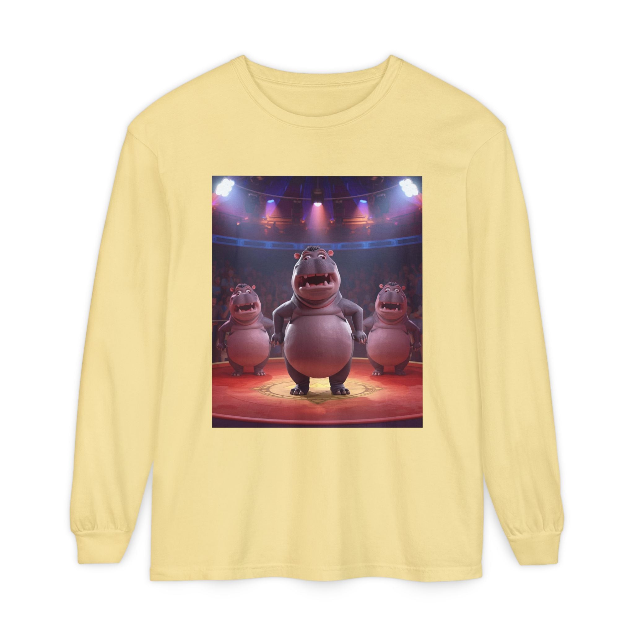 Hippo Funny Unisex Garment-dyed Long Sleeve T-Shirt
