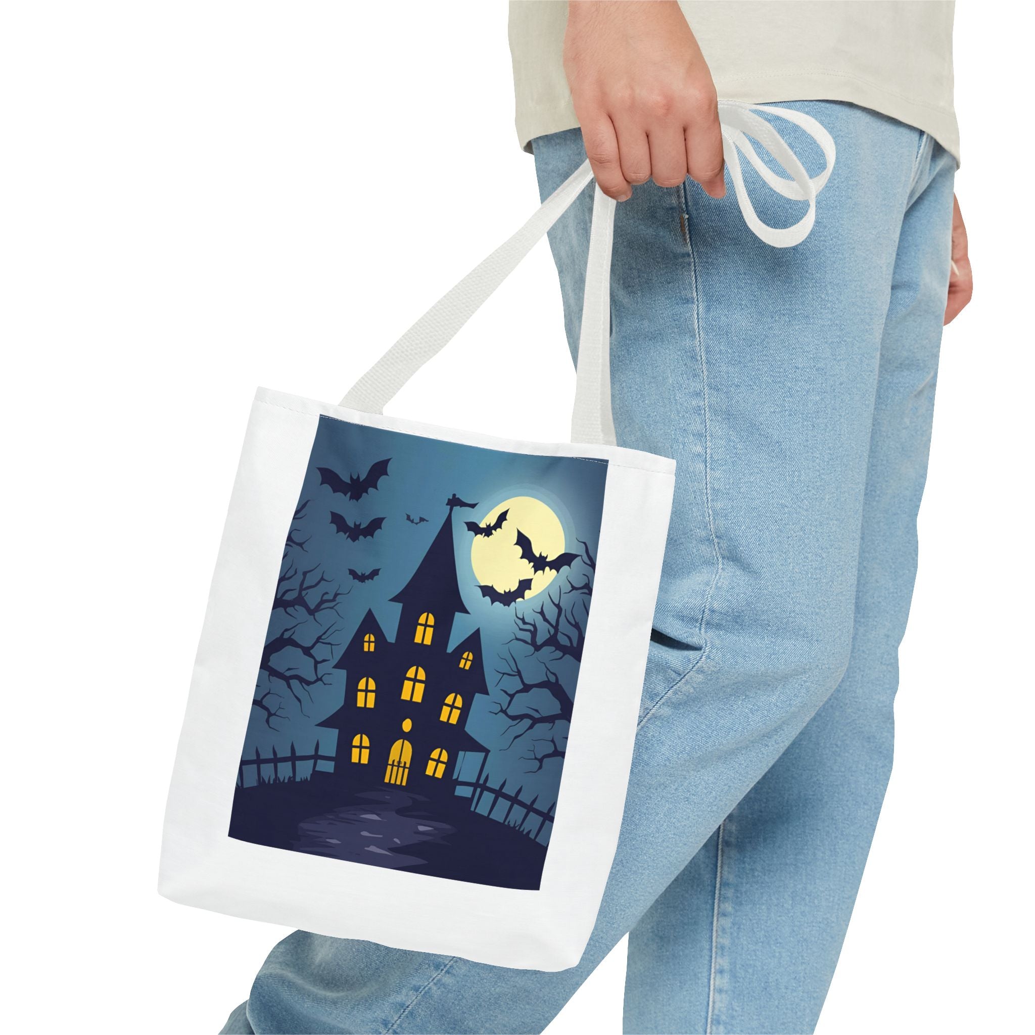 Halloween Haunted House Tote Bag, Spooky Shopping Bag, Party Favor, Trick or Treat, Autumn Accessory, Gift for Ghost Lovers, Haunted House Design