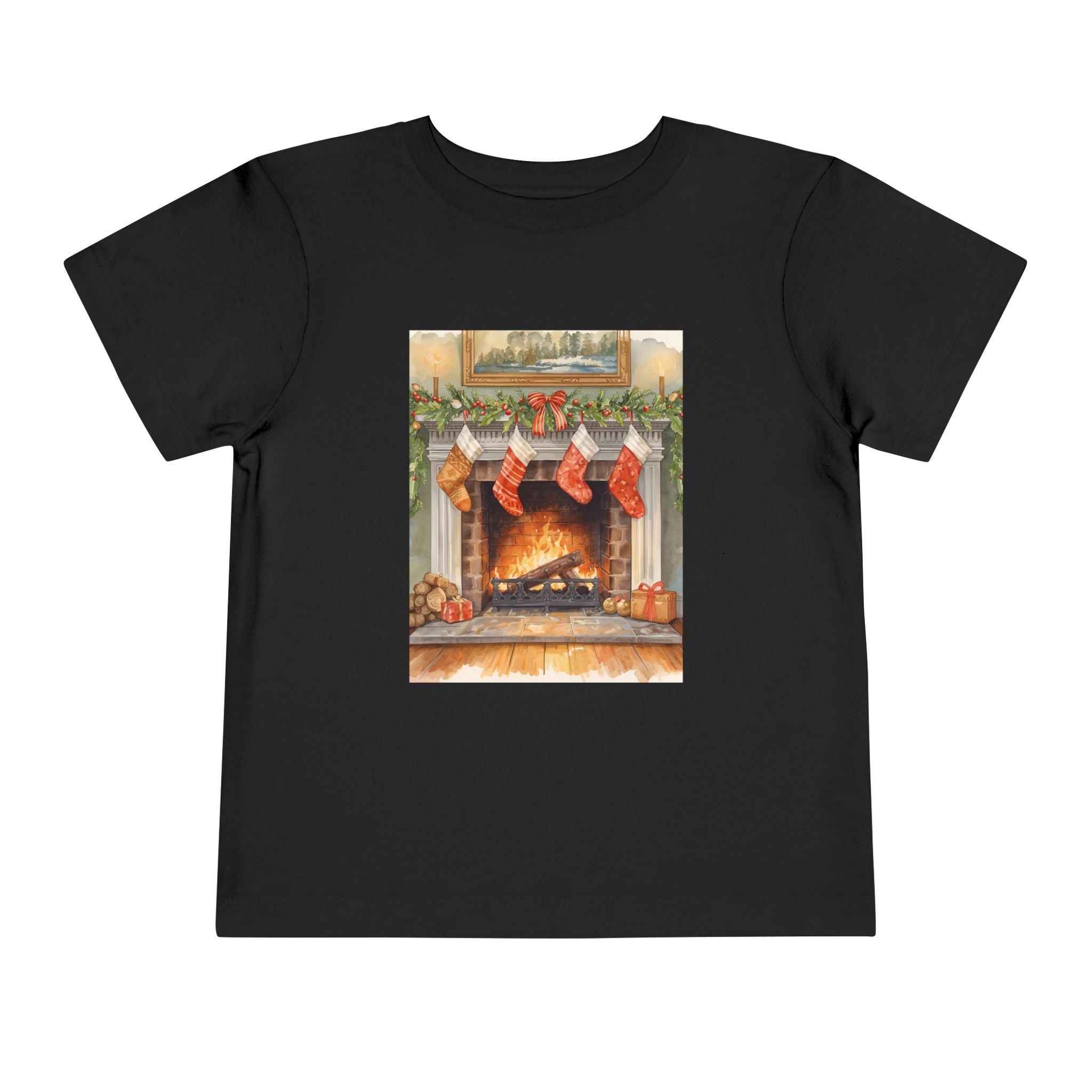 Christmas Stocking Fireplace Toddler Short Sleeve Tee