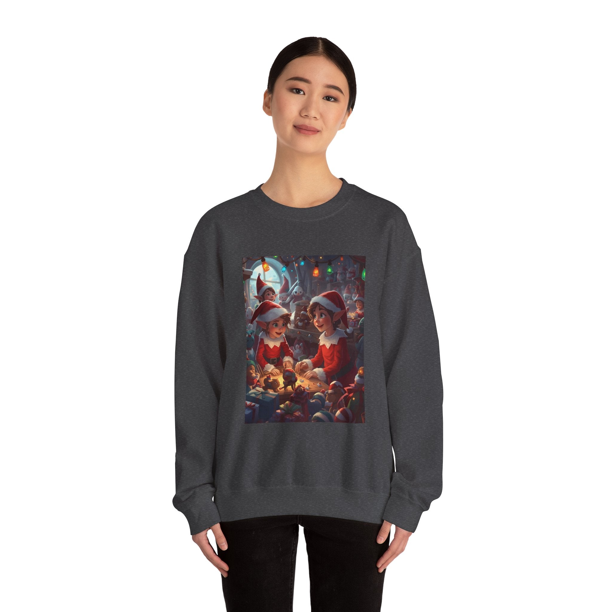 Christmas Elf Illustrative Sweatshirt, Christmas Gift, Holiday Apparel, Cozy Sweatshirt, Unisex Crewneck