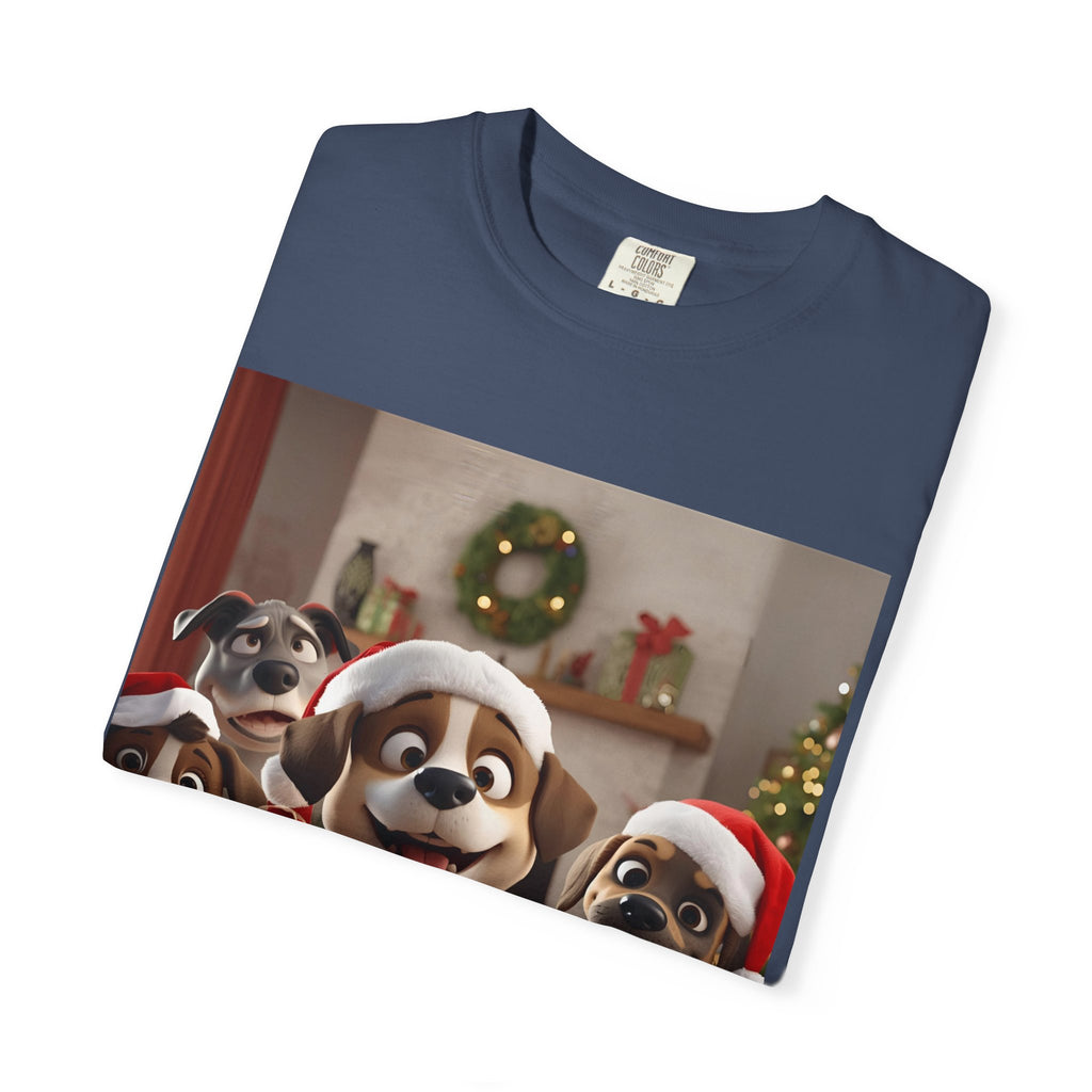 Cute Christmas Festive Dog Lovers T-Shirt | Unisex Garment-Dyed Tee for Dog Enthusiasts | Holiday Gift, Christmas Apparel, Pet Lover Shirt