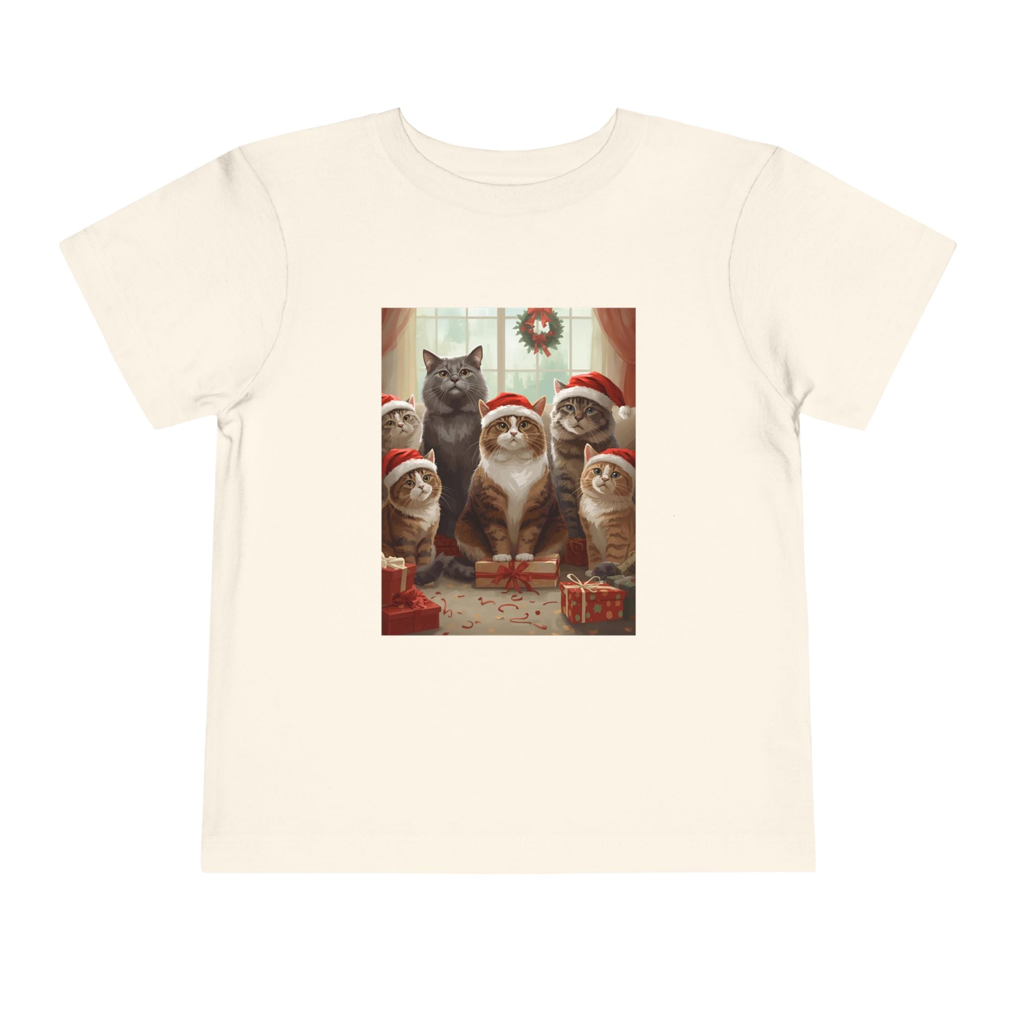 Cute Festive Christmas Cat Toddler Short Sleeve Tee