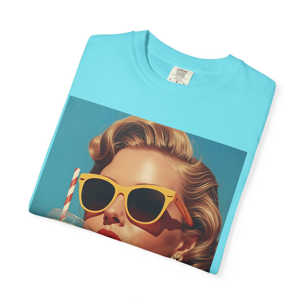 Retro Pop Art Summer Vibe T-shirt | Unisex Garment-Dyed Tee, Vintage Style Shirt, Trendy Summer Wear, Perfect Gift for Her, Casual Everyday Top