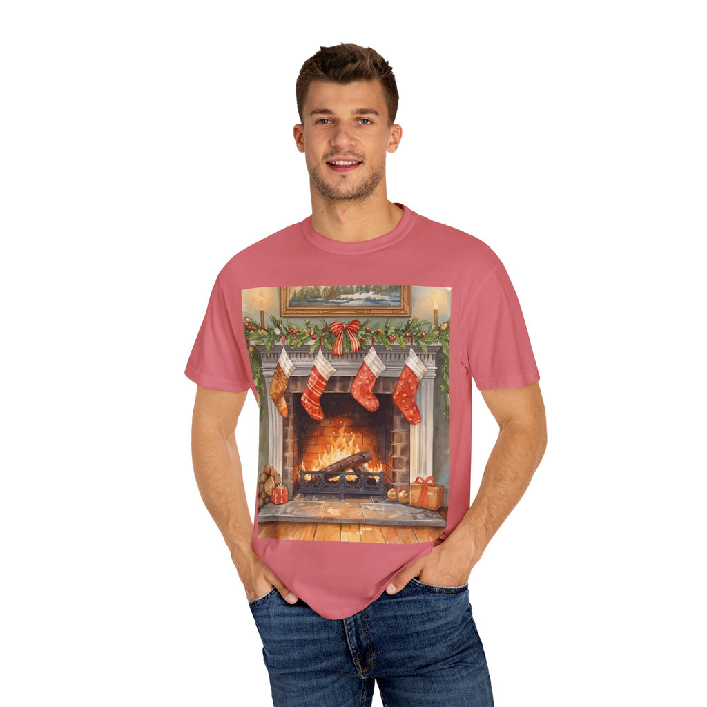 Cozy Christmas Fireplace T-Shirt | Unisex Holiday Tee | Gift for Him/Her | Festive Layering Top | Merry Christmas Apparel