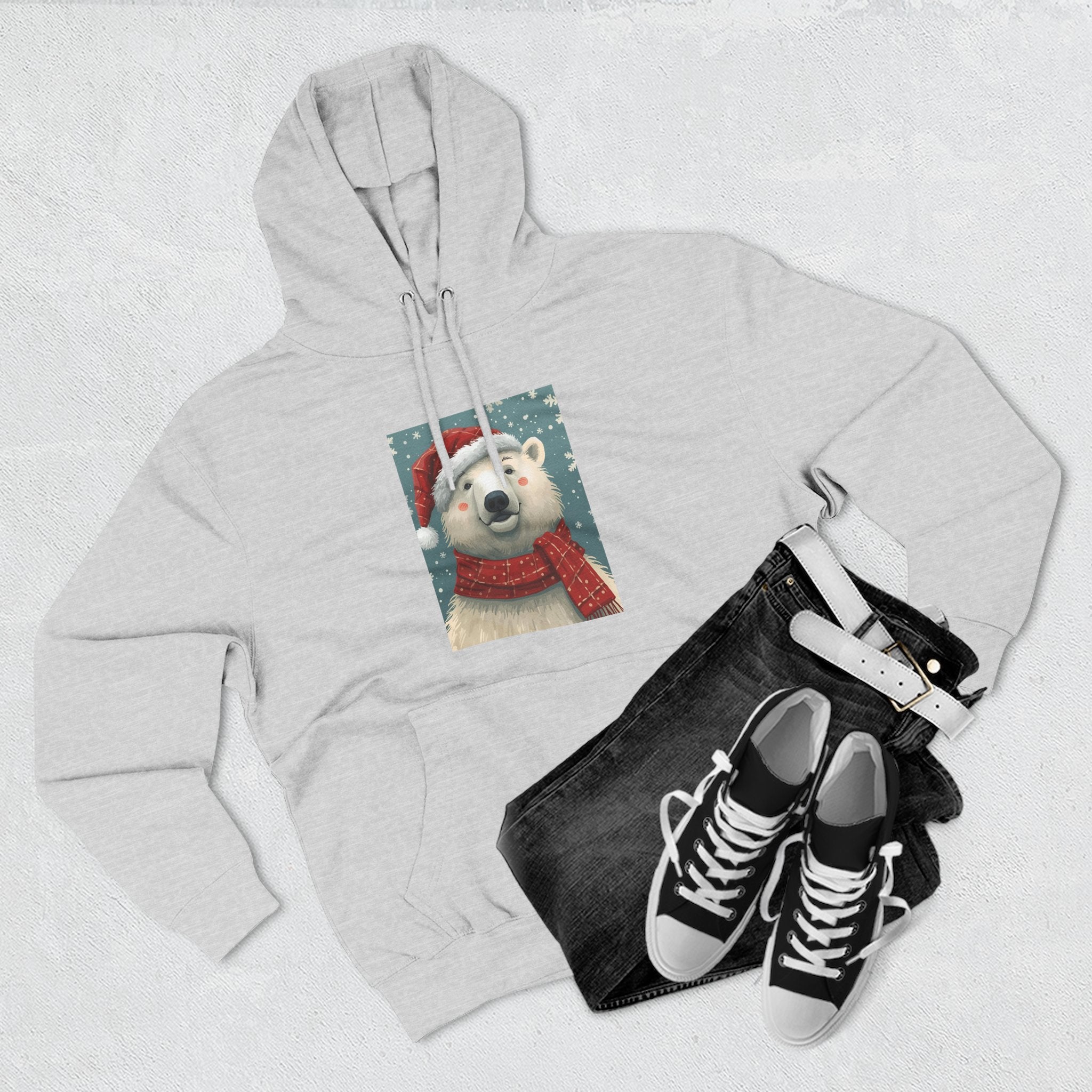 Cozy Polar Bear Holiday Hoodie, Winter Fleece Sweatshirt, Christmas Gift, Cute Animal Hoodie, Festive Apparel, Seasonal Wear