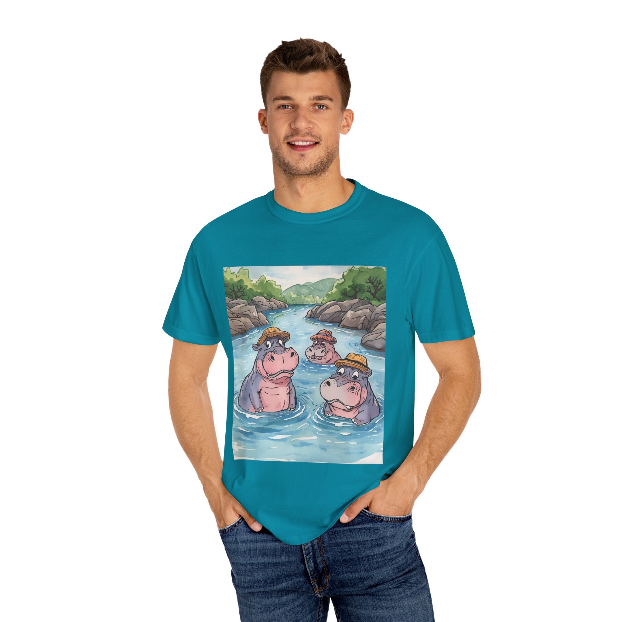 Hippo Adventure Unisex T-Shirt, Cute Animal Tee, Gift for Nature Lovers, Casual Wear, Birthday and Summer Vibe