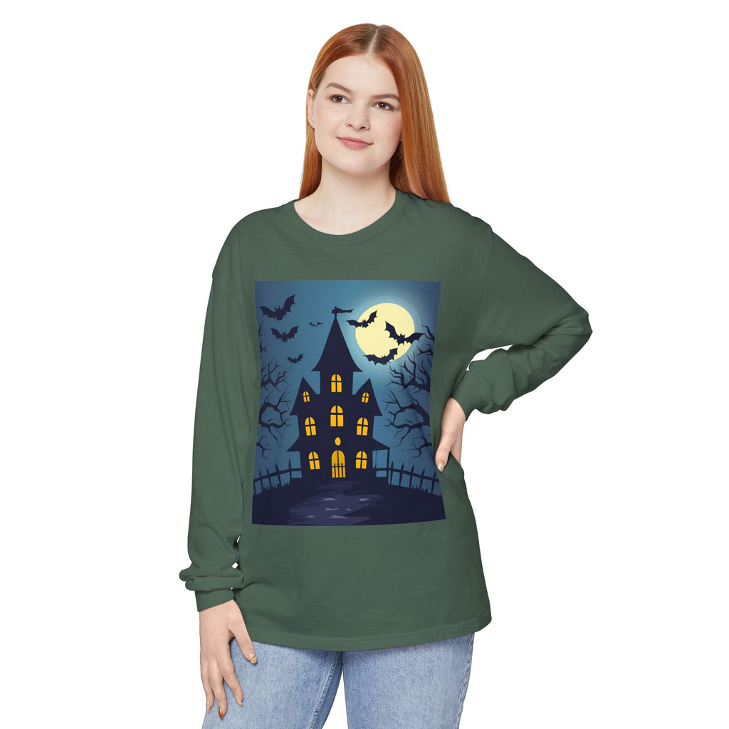 Haunted House Long Sleeve T-Shirt | Halloween Apparel, Fall Fashion, Spooky Shirt, Unisex Tee, Ghostly Vibes