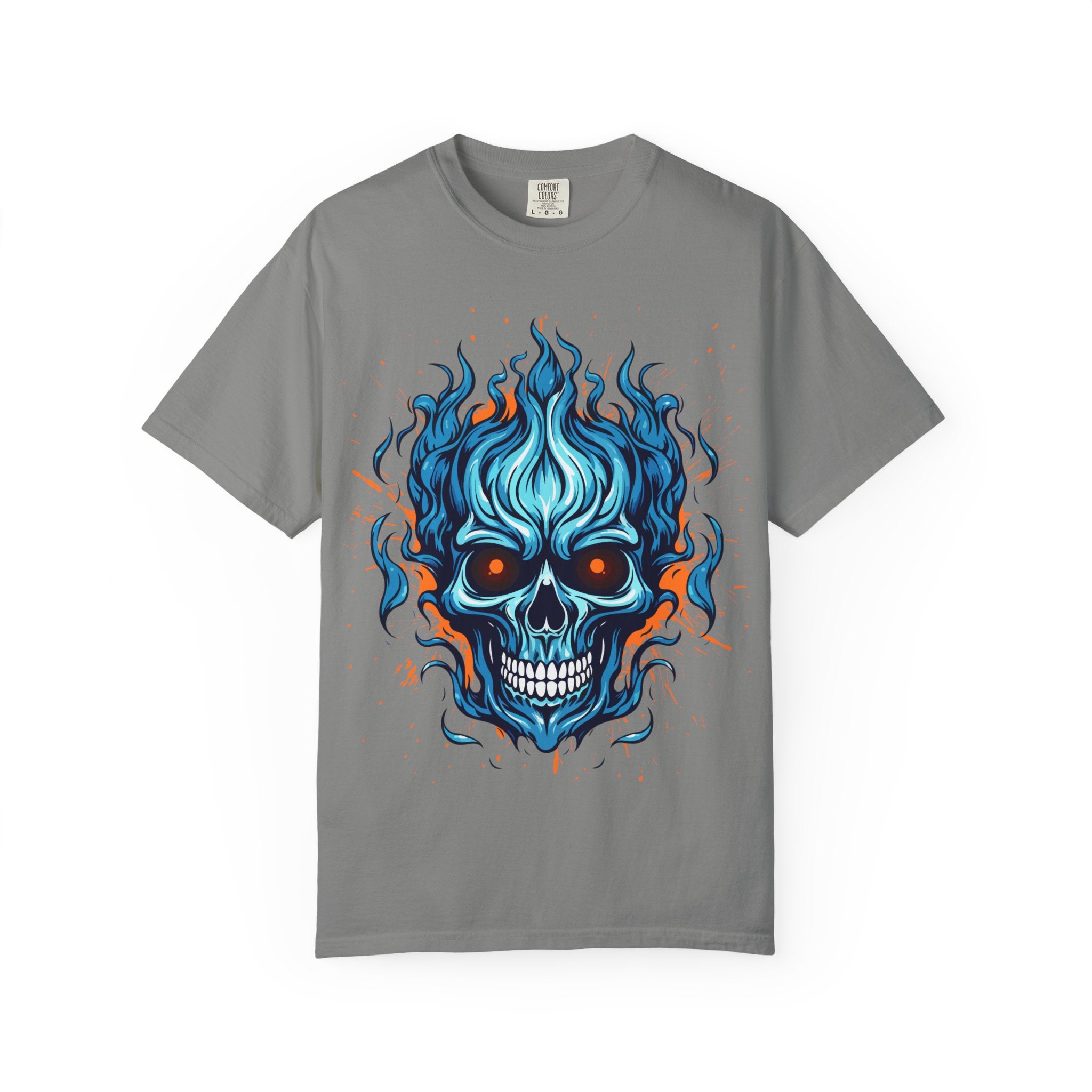 Flame Skull Graphic T-Shirt | Unisex Apparel for Rock Lovers, Halloween Costume, Edgy Style, Concert Fashion, Gift for Him/Her