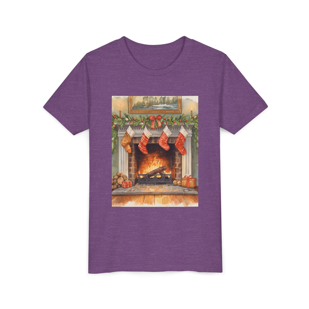 Christmas Stocking Fireplace Youth Short Sleeve Tee