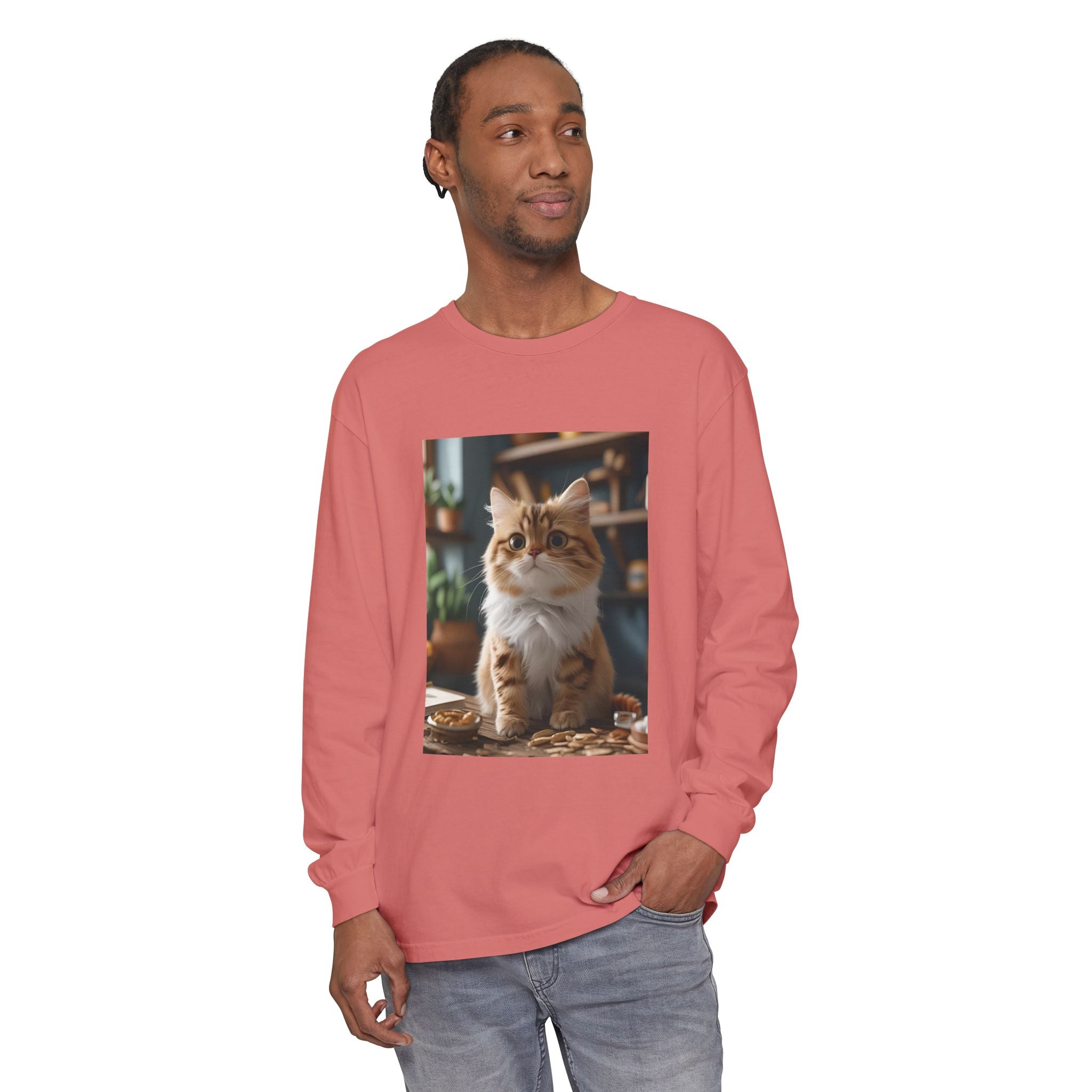 Cute Cat Unisex Garment-dyed Long Sleeve T-Shirt