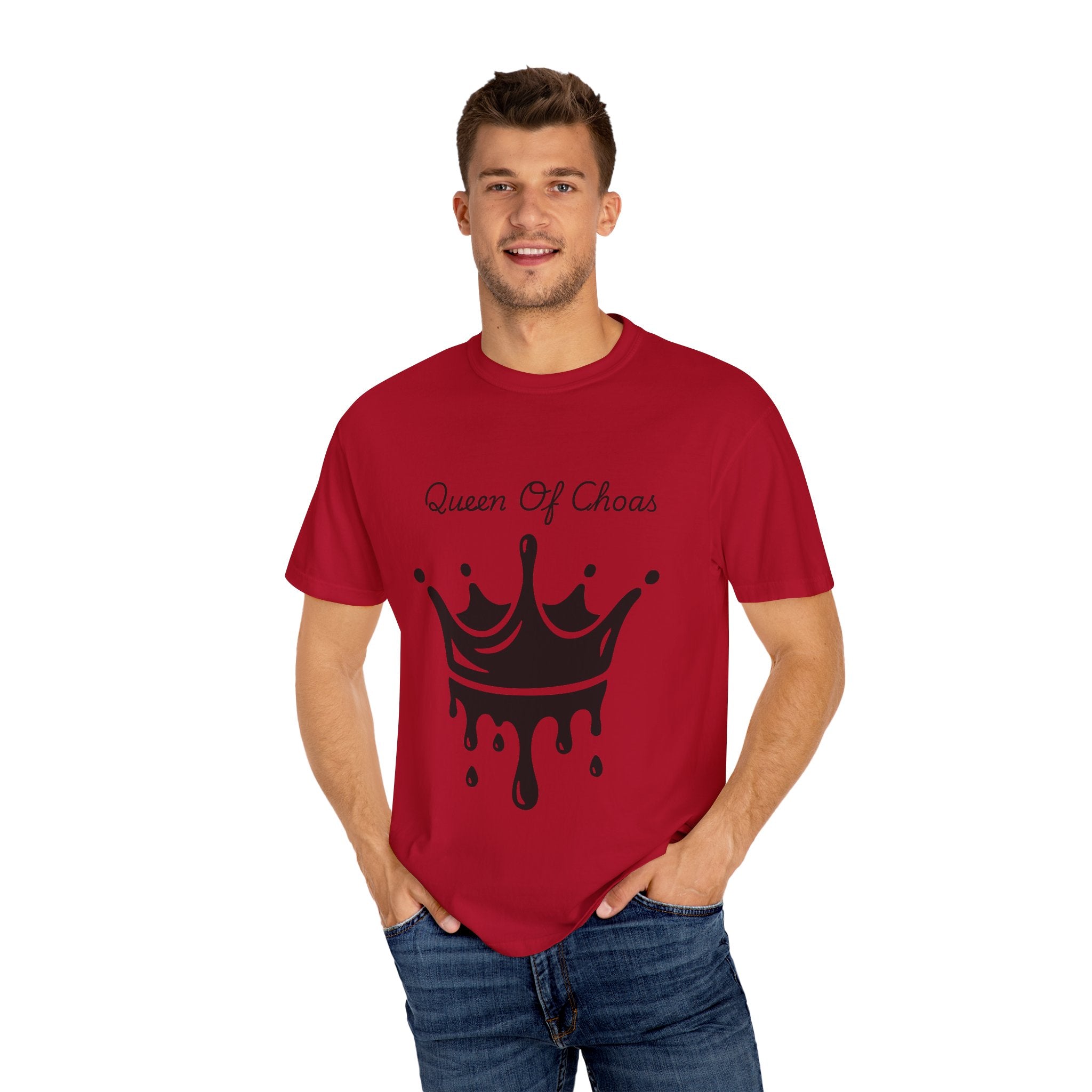 Queen of Chaos Unisex Garment-Dyed T-Shirt, Gift for Her, Casual Wear, Birthday Gift, Trendy Graphic Tee, Fun Statement Shirt