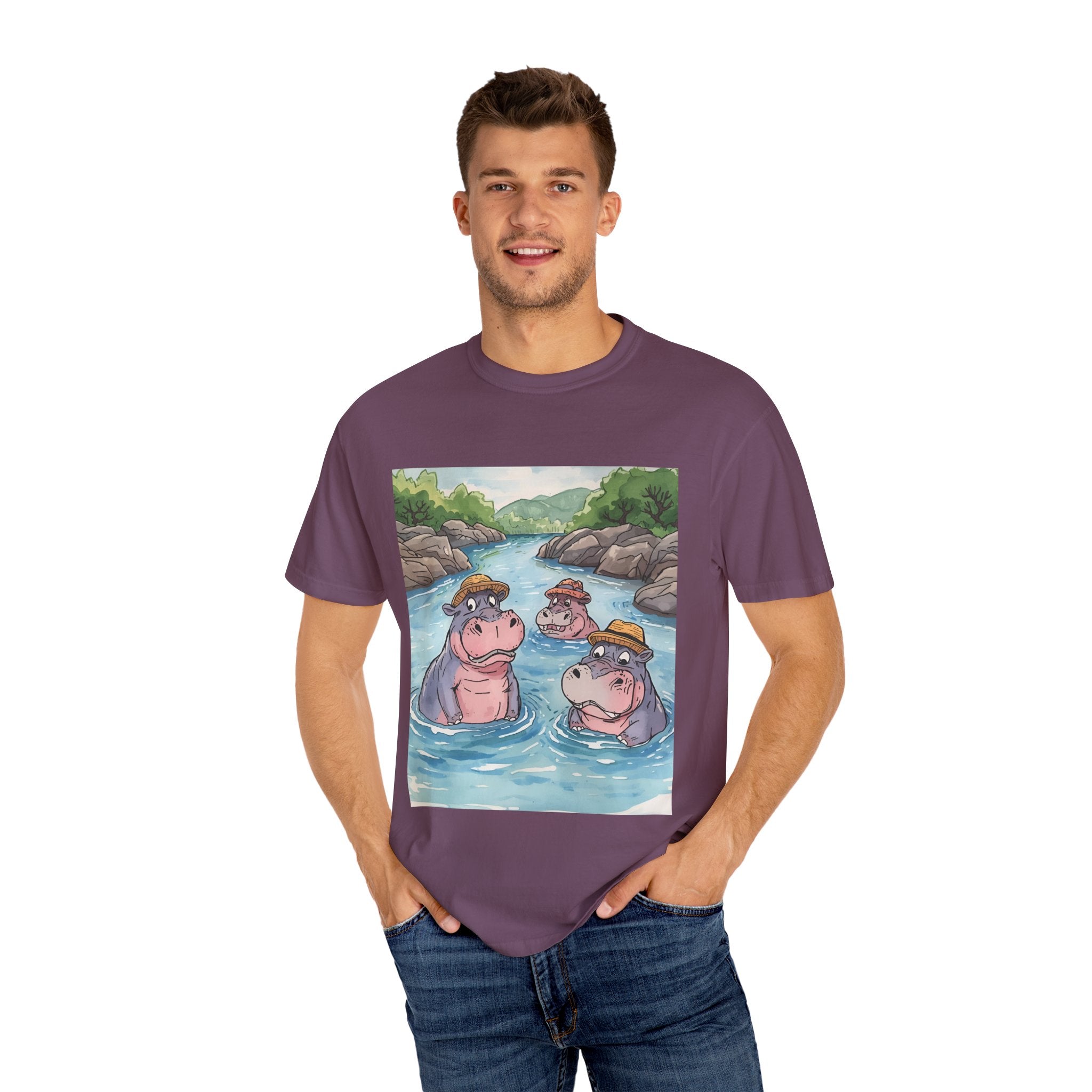Hippo Adventure Unisex T-Shirt, Cute Animal Tee, Gift for Nature Lovers, Casual Wear, Birthday and Summer Vibe