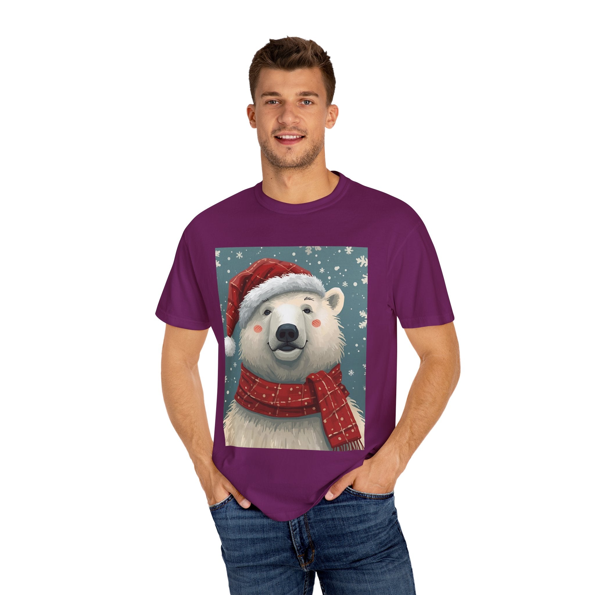 Festive Polar Bear T-Shirt, Christmas Tee, Winter Apparel, Holiday Shirt, Gift Idea, Unisex Graphic Tee