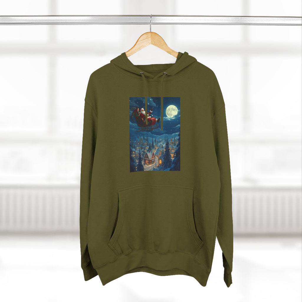 Christmas Santa Sleigh Three-Panel Fleece Hoodie