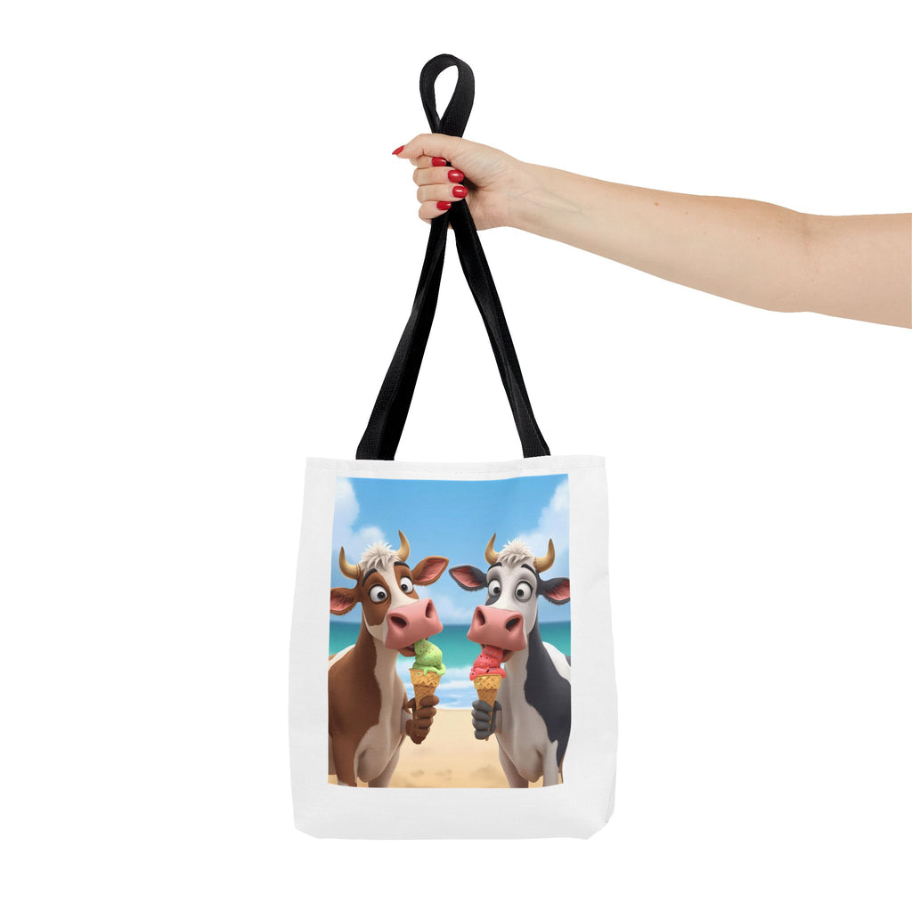 Fun Cartoon Cow Tote Bag for Ice Cream Lovers, Cute Beach Bag, Animal Lover Gift, Summer Accessory, AOP Design