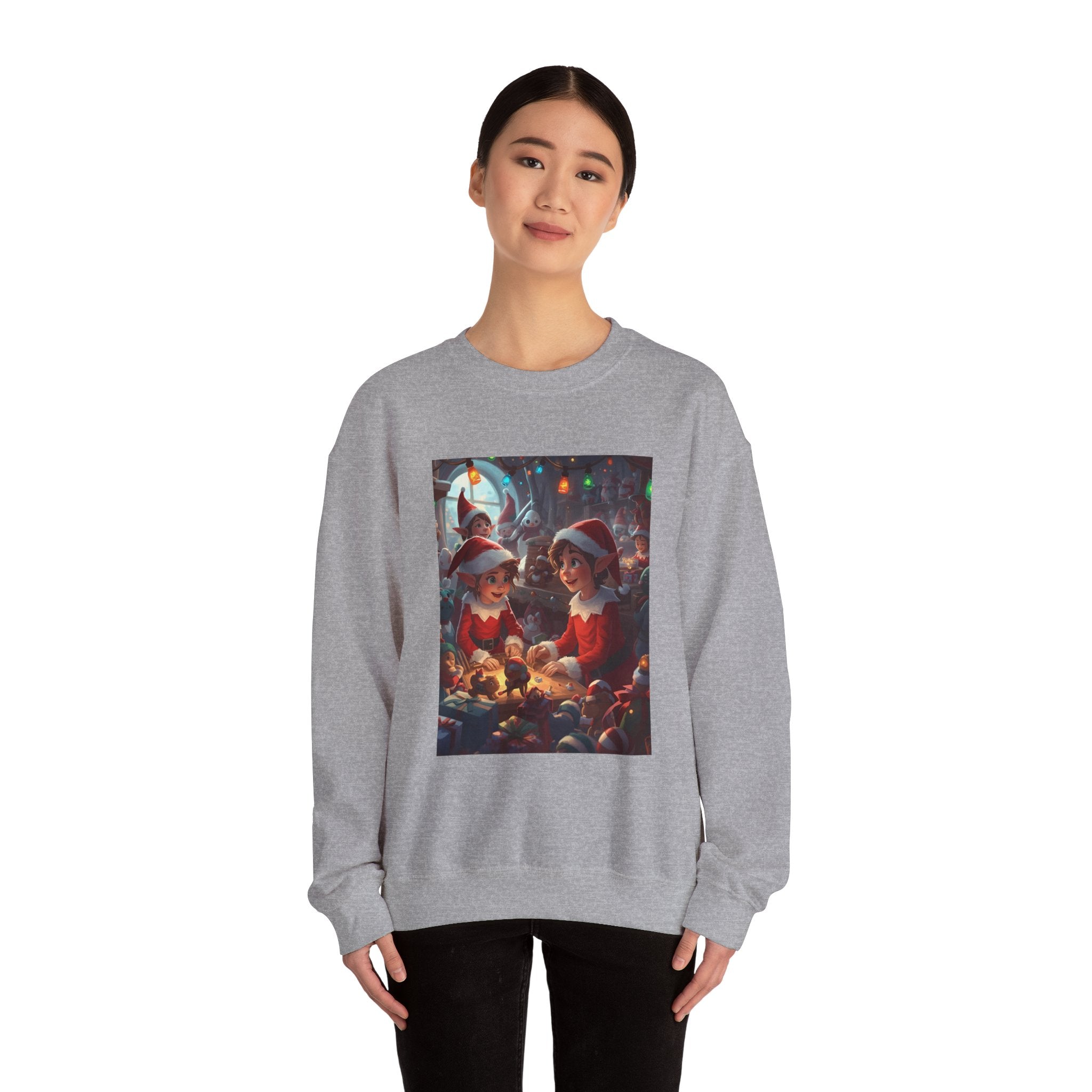 Christmas Elf Illustrative Sweatshirt, Christmas Gift, Holiday Apparel, Cozy Sweatshirt, Unisex Crewneck