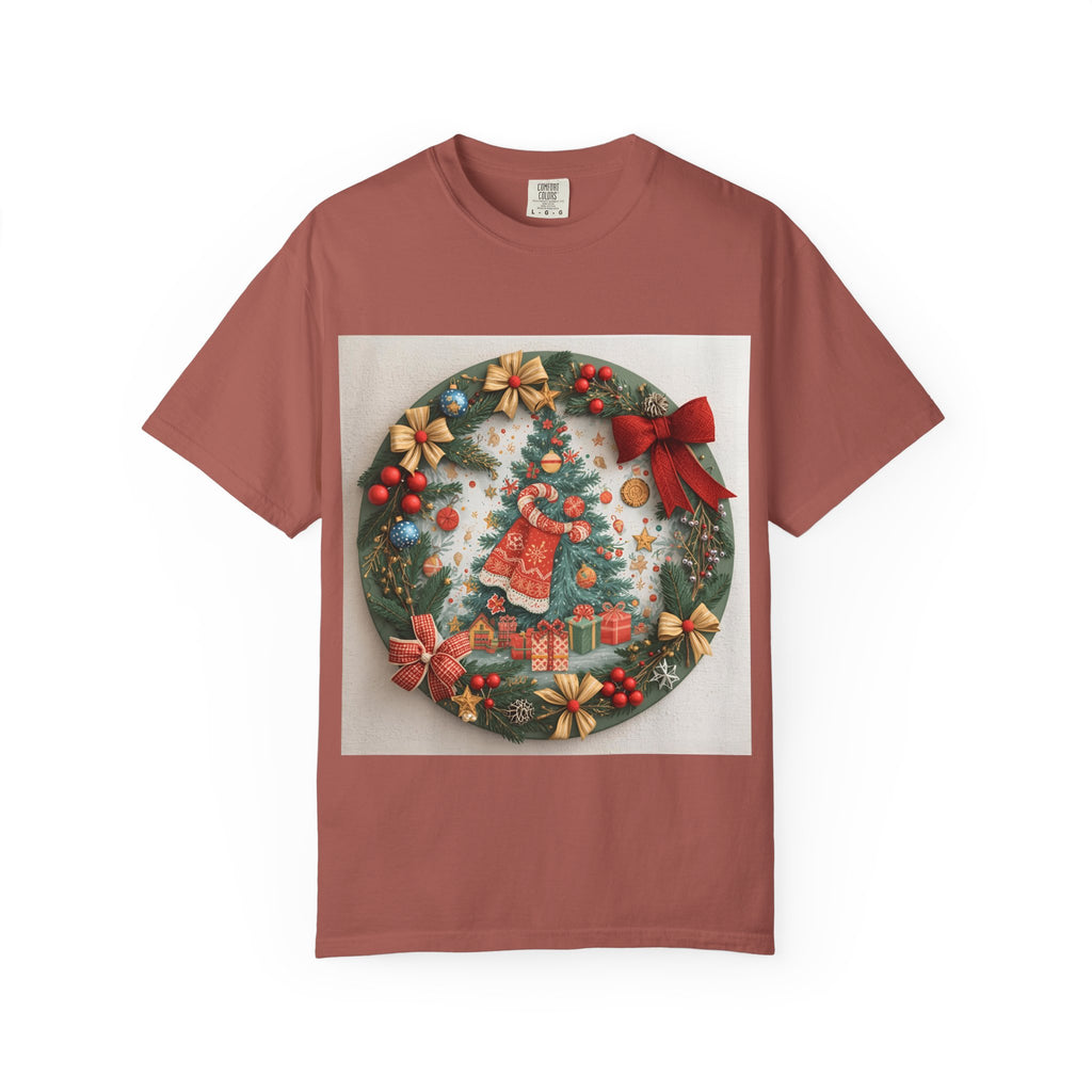 Christmas Wreath Festive Holiday T-Shirt, Christmas Tee, Seasonal Wear, Gift for Him/Her, Cute Xmas Shirt, Unisex Holiday Apparel