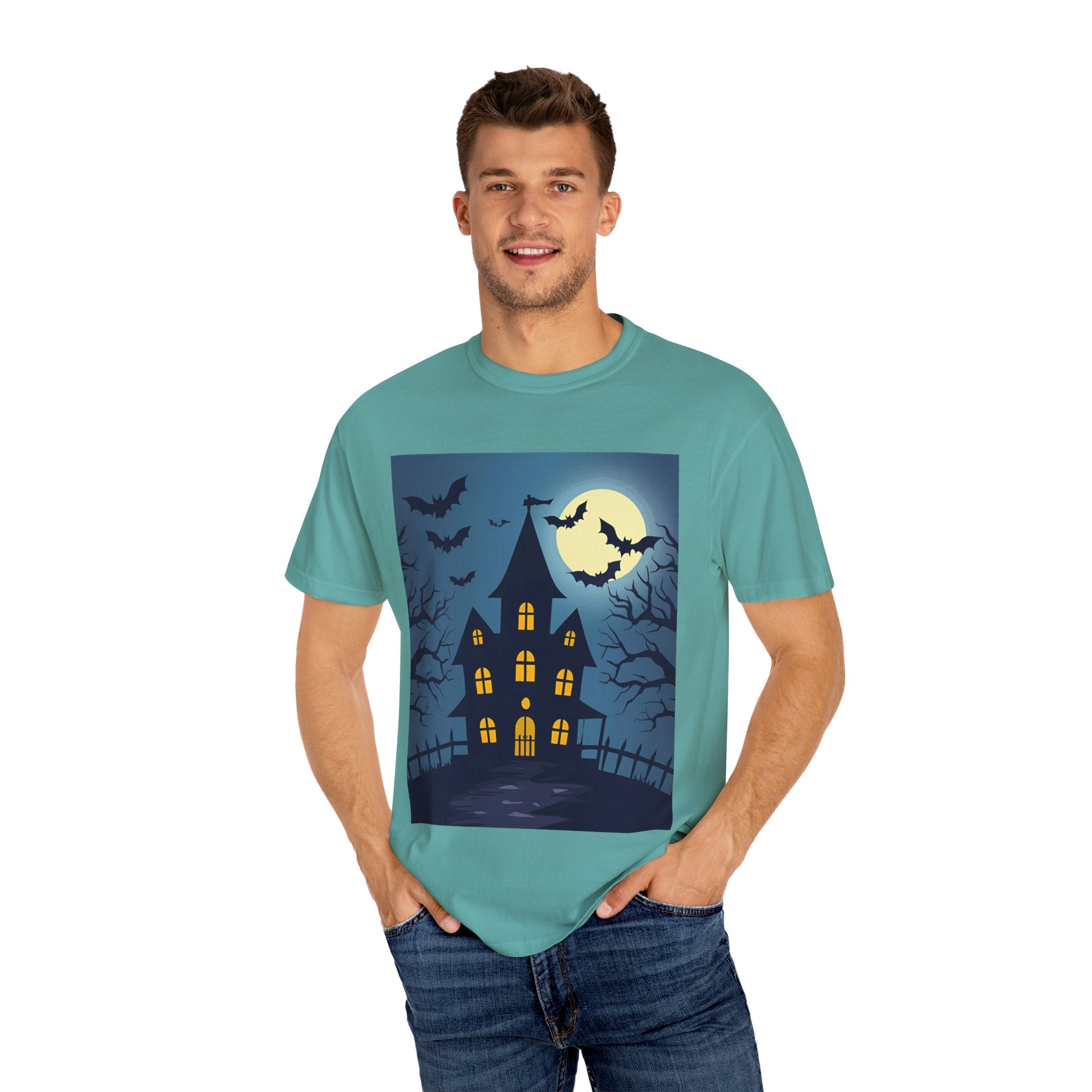 Haunted House T-Shirt, Spooky Halloween Tee, Unisex Shirt, Fall Apparel, Ghostly Graphic Tee, October Celebration Outfit