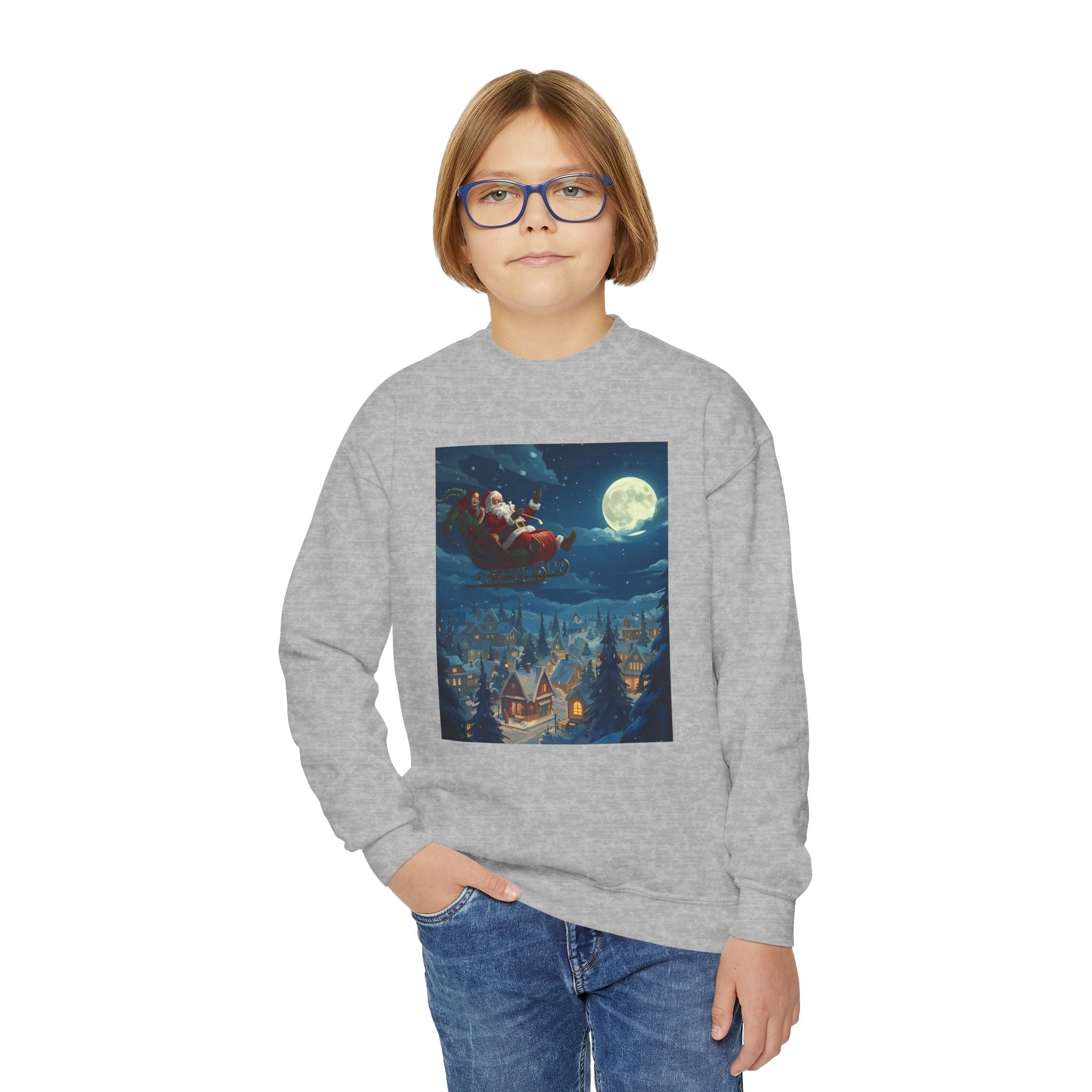 Christmas Santa Sleigh Youth Crewneck Sweatshirt