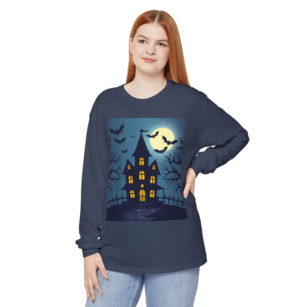 Haunted House Long Sleeve T-Shirt | Halloween Apparel, Fall Fashion, Spooky Shirt, Unisex Tee, Ghostly Vibes