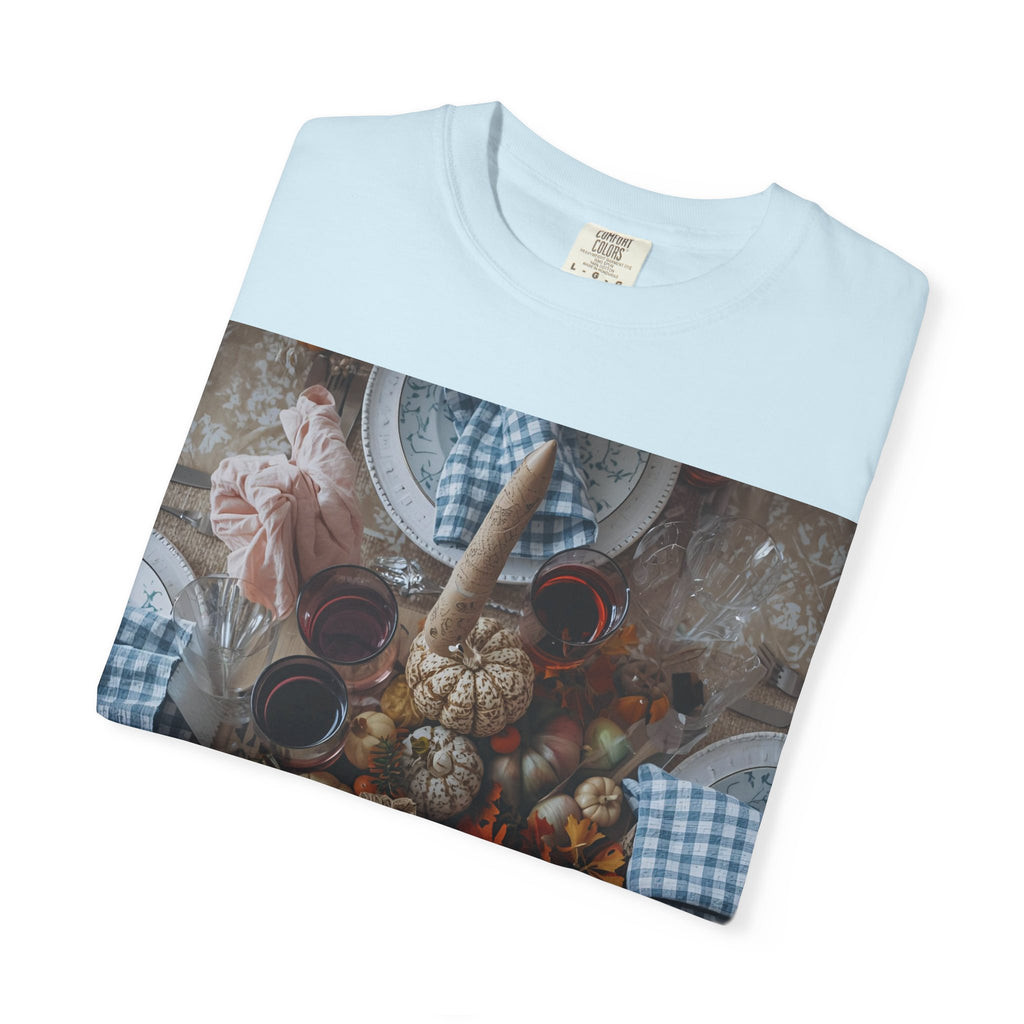 Rustic Gatherings Feast Unisex T-Shirt | Cozy Fall Apparel, Thanksgiving Casual Wear, Gift for Food Lovers, Unique Kitchen Decor, Autumn Gathering Tee