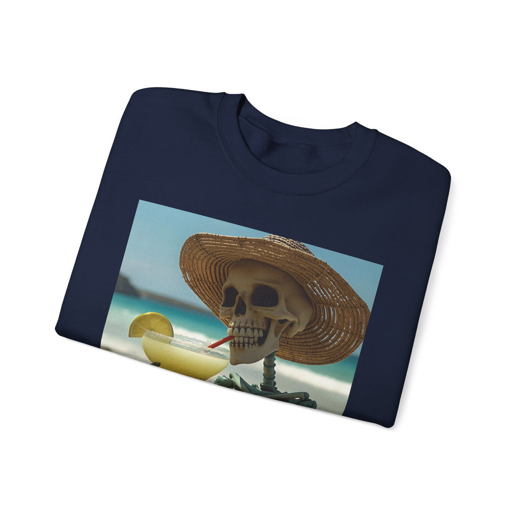 Chill Vibes Skeleton Sweatshirt - Cozy Crewneck for Halloween, Summer Parties, Beach Lovers, Unisex Gift, Casual Lounge Wear