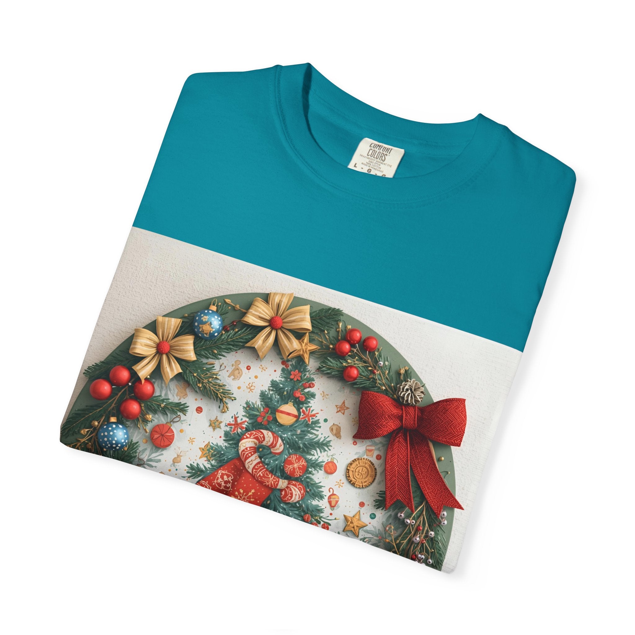 Christmas Wreath Festive Holiday T-Shirt, Christmas Tee, Seasonal Wear, Gift for Him/Her, Cute Xmas Shirt, Unisex Holiday Apparel