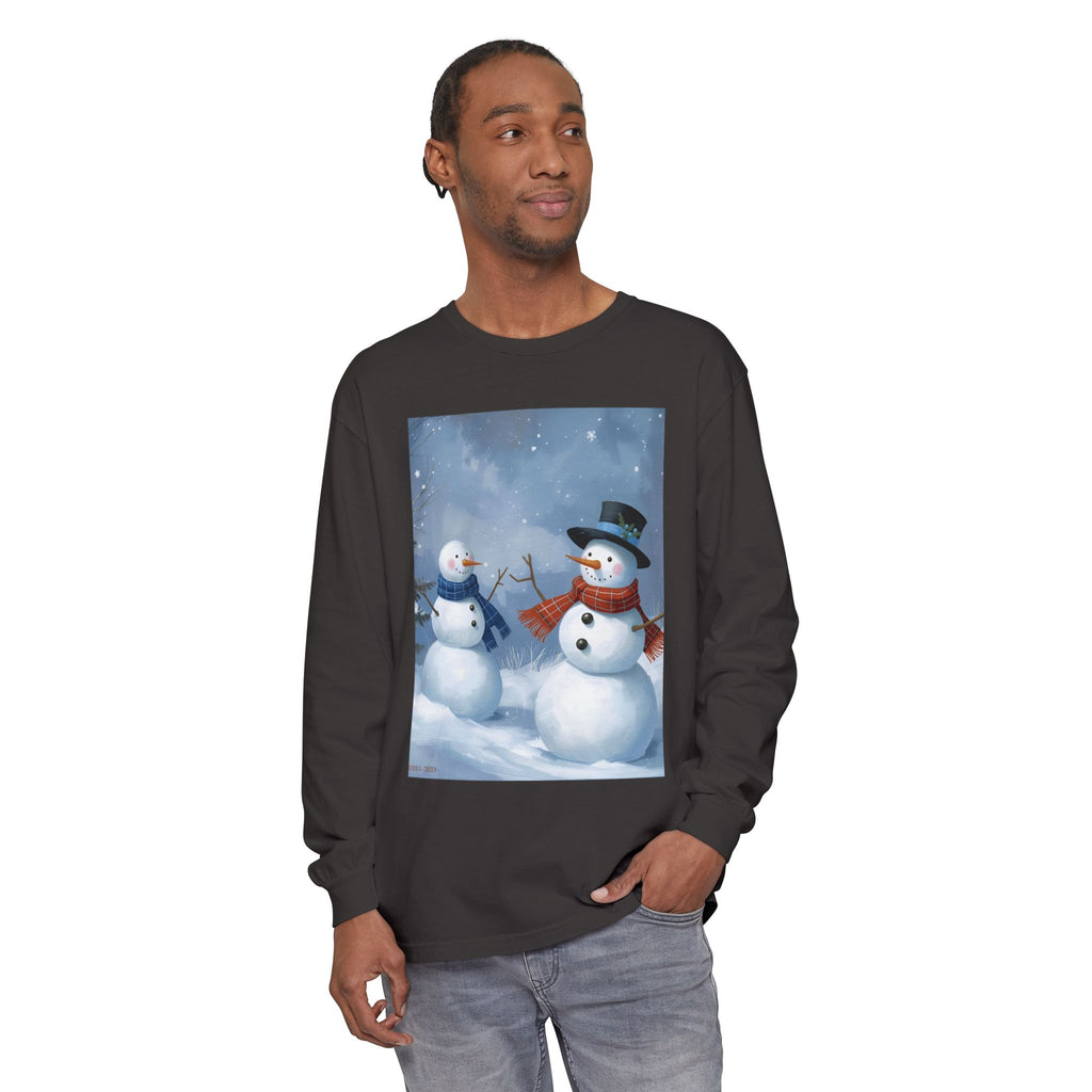 Christmas Snowman Family Unisex Garment-dyed Long Sleeve T-Shirt