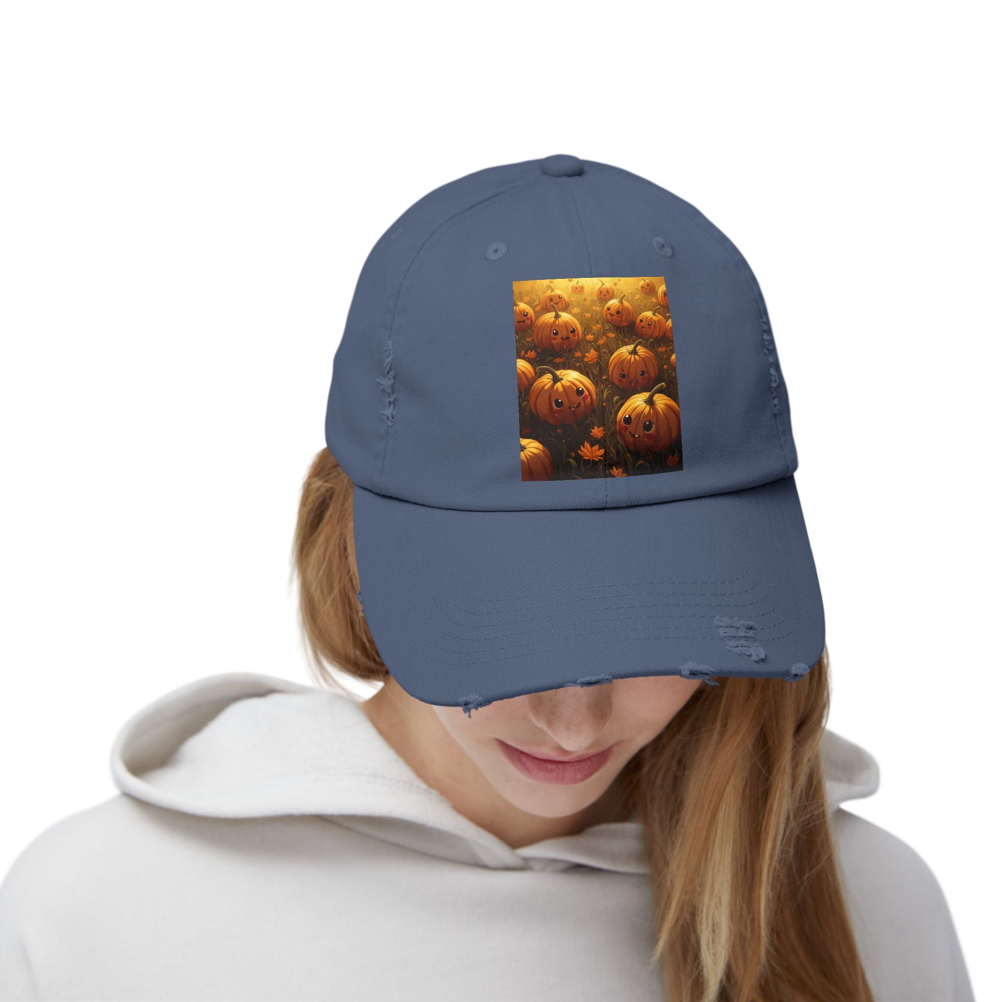 Unisex Distressed Pumpkin Cap, Vintage Halloween Hat, Fall Fashion Accessory, Casual Everyday Wear, Gift for Pumpkin Lovers