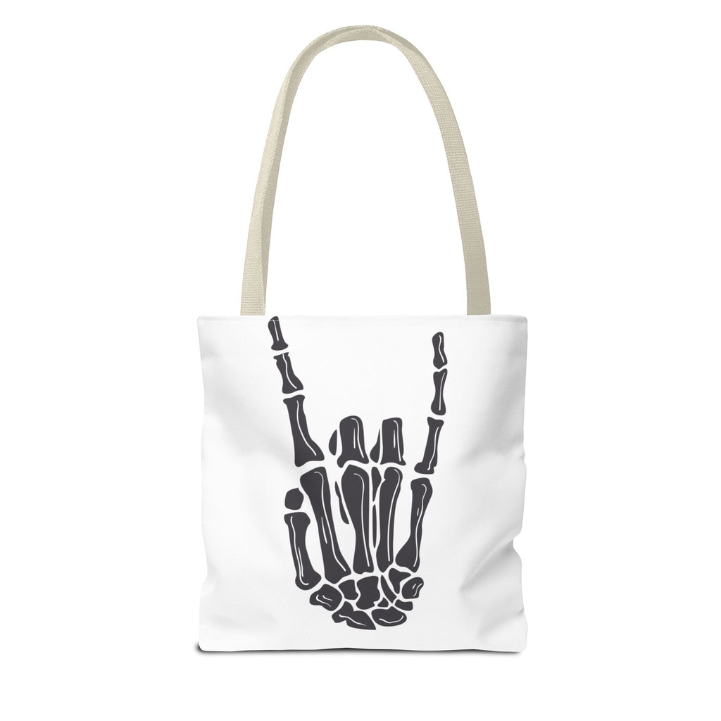 Rock On Skeleton Tote Bag, Goth Tote, Halloween Accessory, Cute Gift for Teens, Festival Bag, Band Merchandise