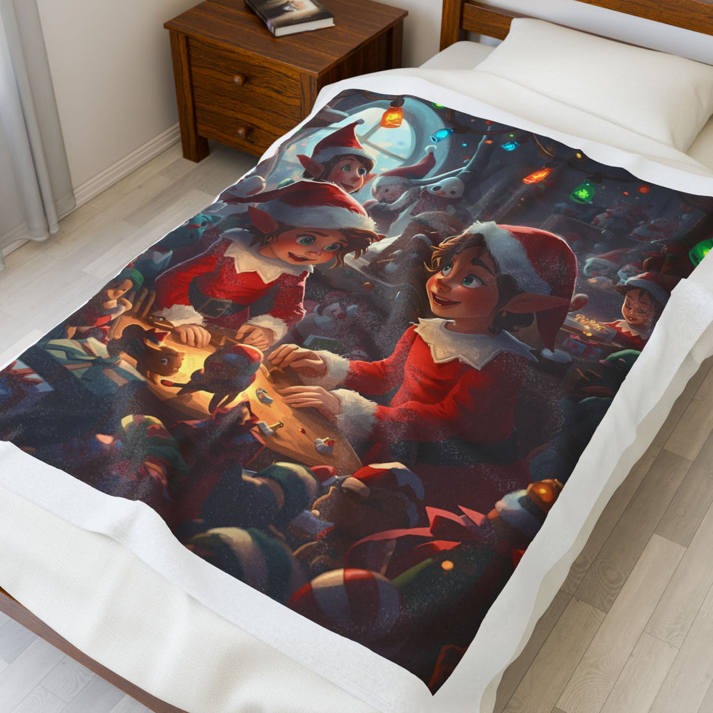 Christmas Elf Velveteen Plush Blanket, Cozy Holiday Decor, Winter Gift, Elf Themed Blanket, Kid's Room Comfort, Christmas Present