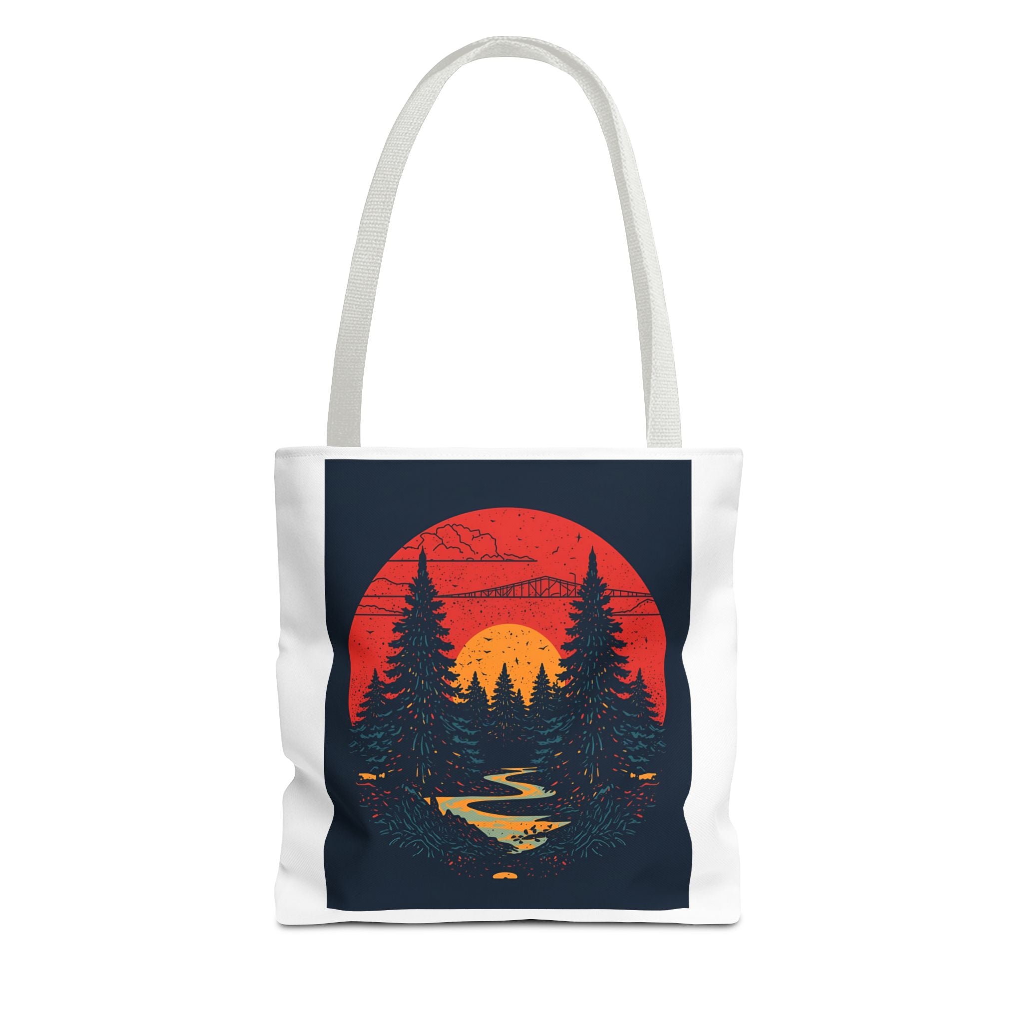 Nature-Inspired Tote Bag, Eco-Friendly Shopping Bag, Sunset Forest Design, Travel Companion, Gift for Outdoors Lovers, Stylish Everyday Bag