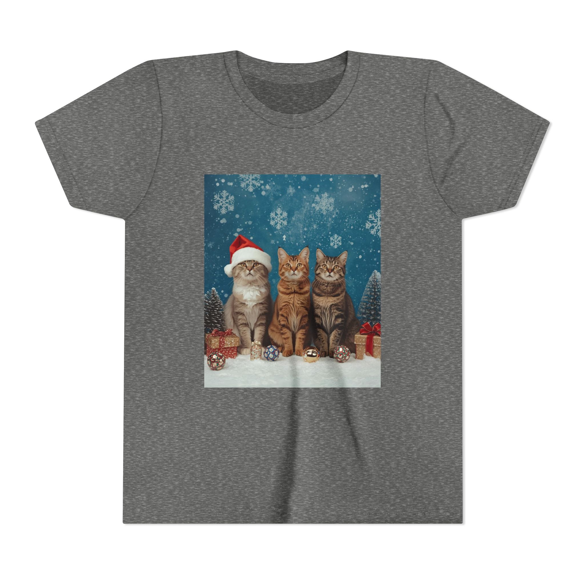 Cute Cat Festive Christmas Youth Short Sleeve Tee