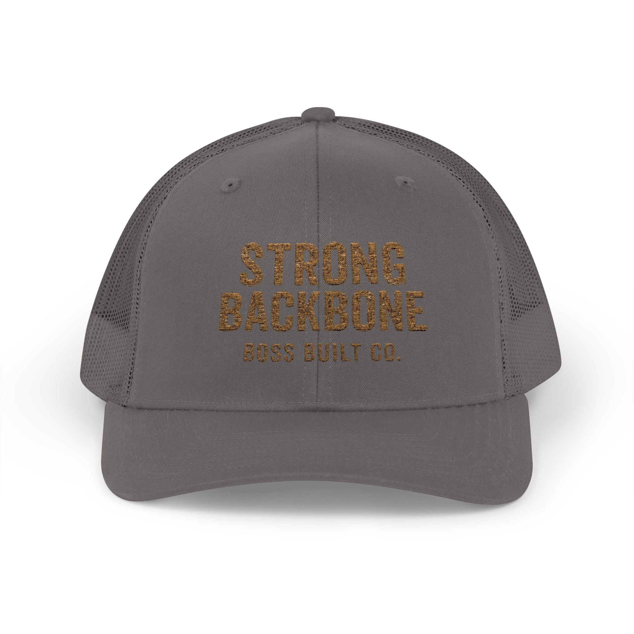 Boss Built Co Strong Backbone Trucker Cap — Motivational Snapback Hat