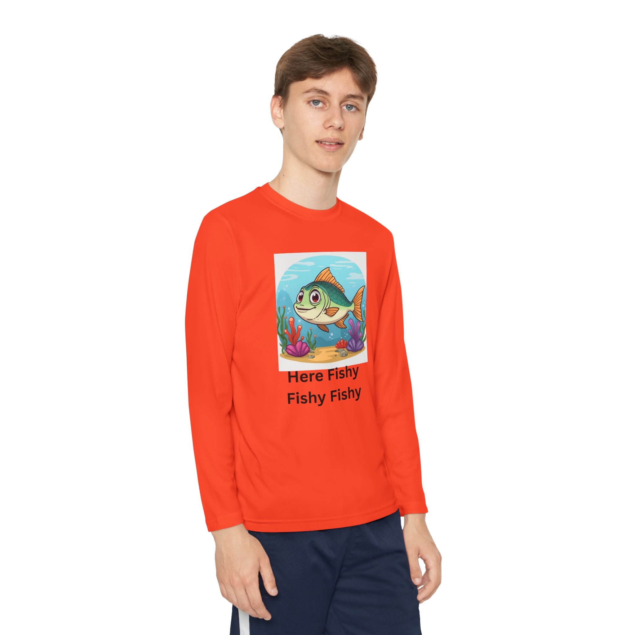 Here Fishy Fishy Fishy Youth Long Sleeve Competitor Tee